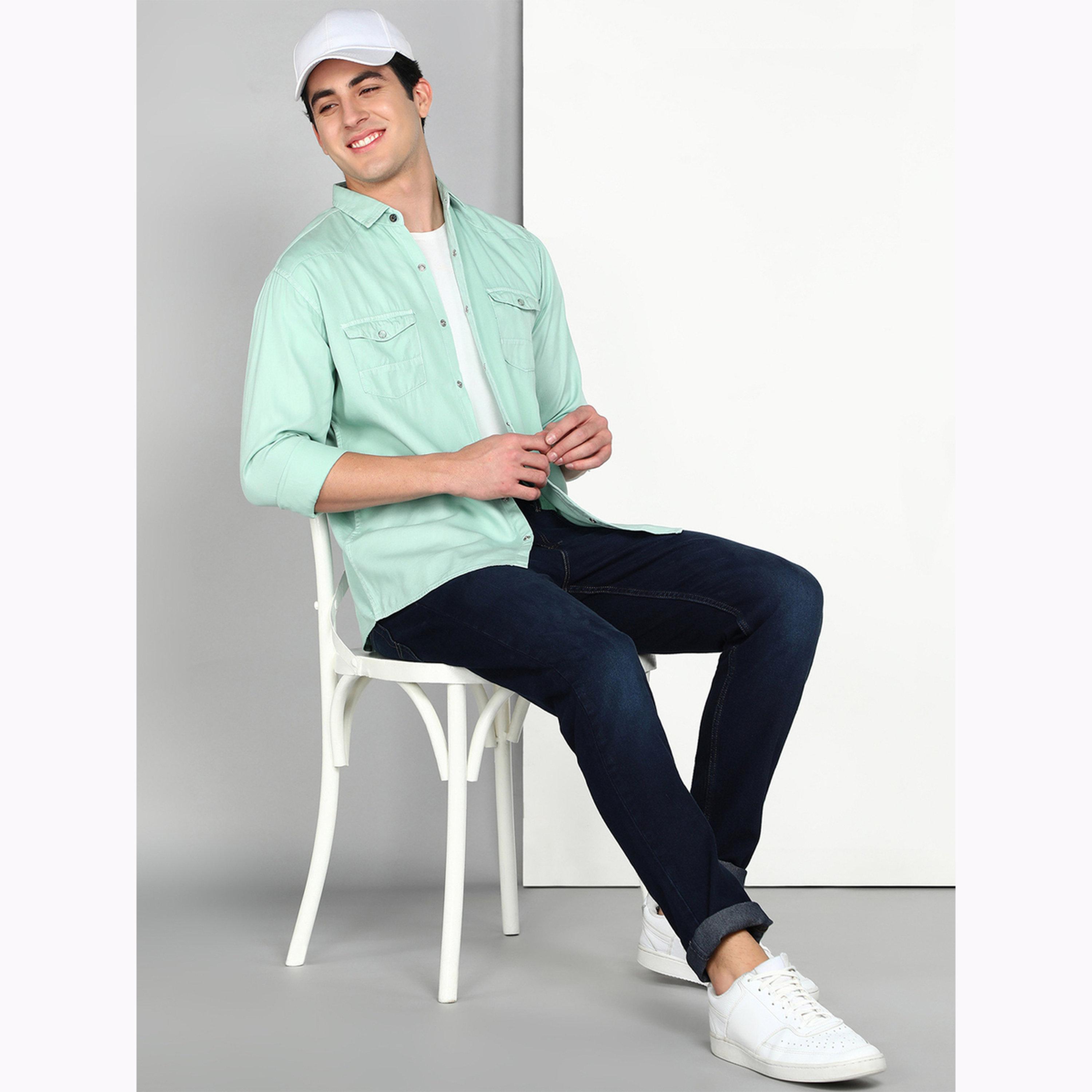 قميص قطن تويل أخضر-men-clothing-shirts-image-2