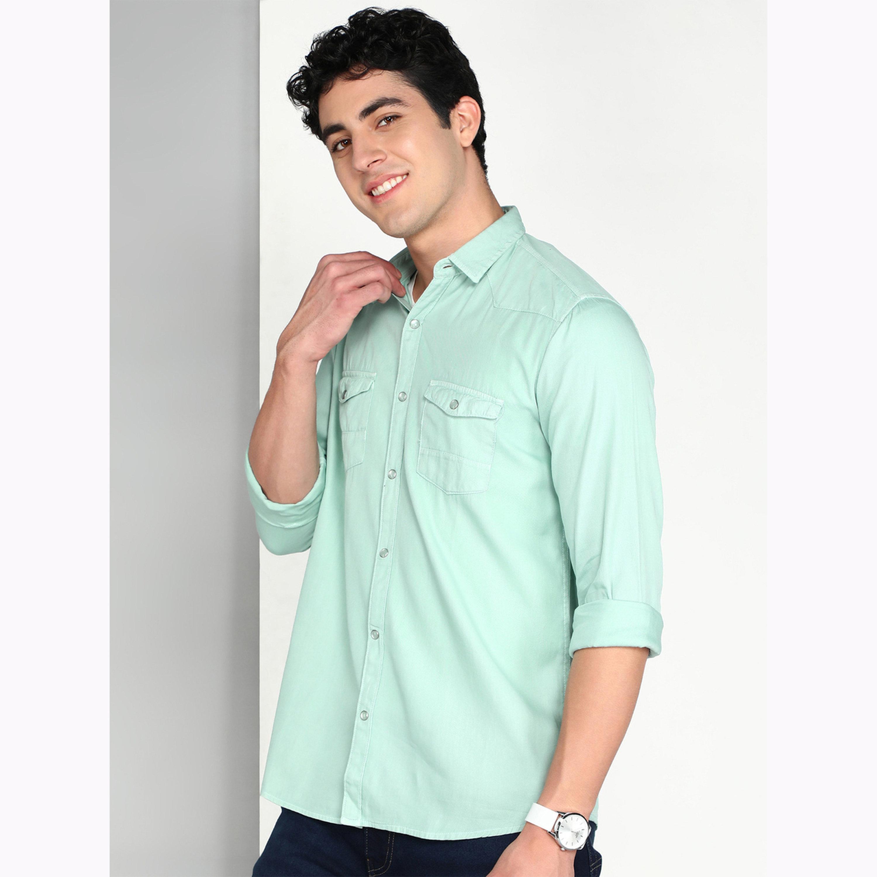 قميص قطن تويل أخضر-men-clothing-shirts-image-4
