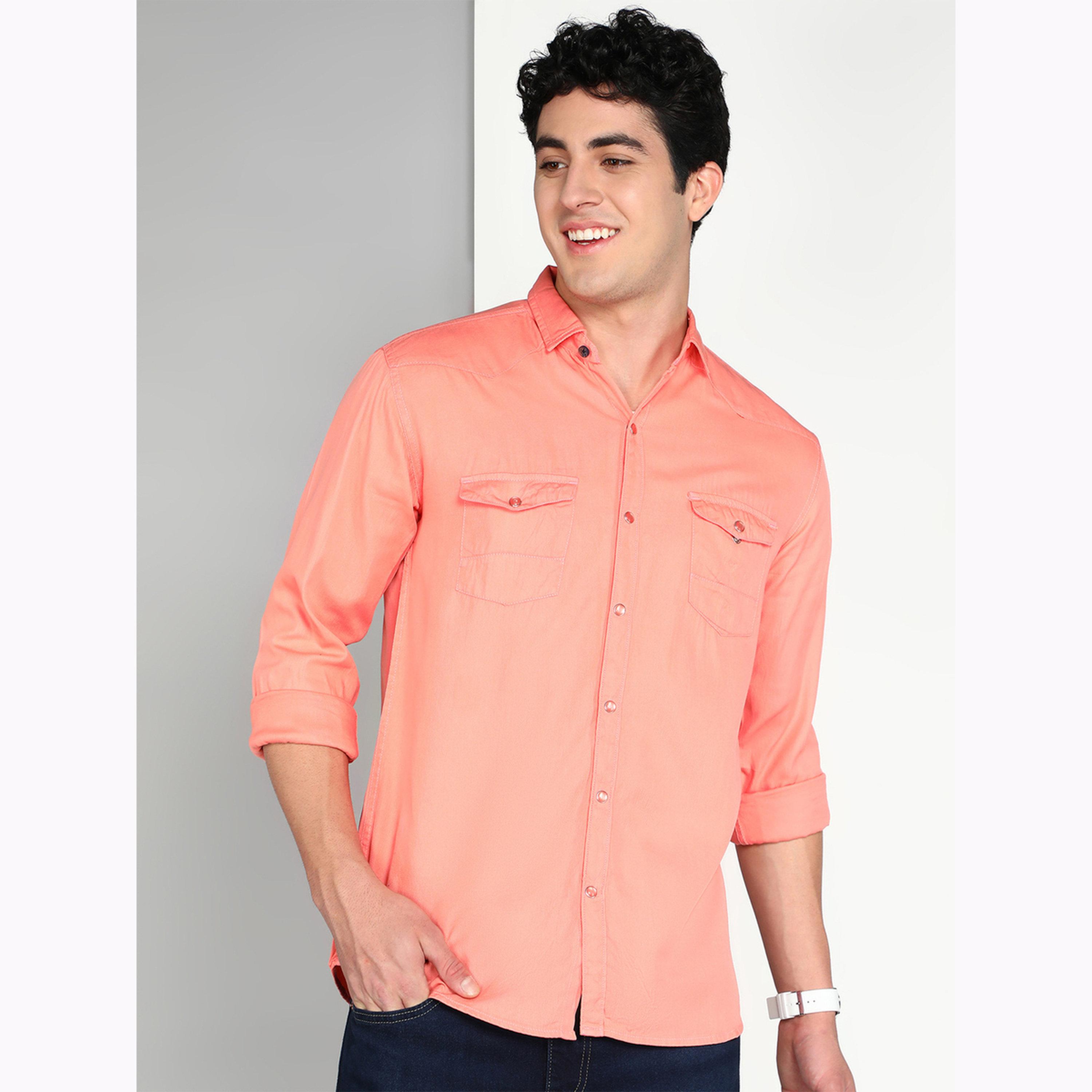 KUONS AVENUE X Styli Men Peach Cotton Twill Shirt-men-clothing-shirts-image-1
