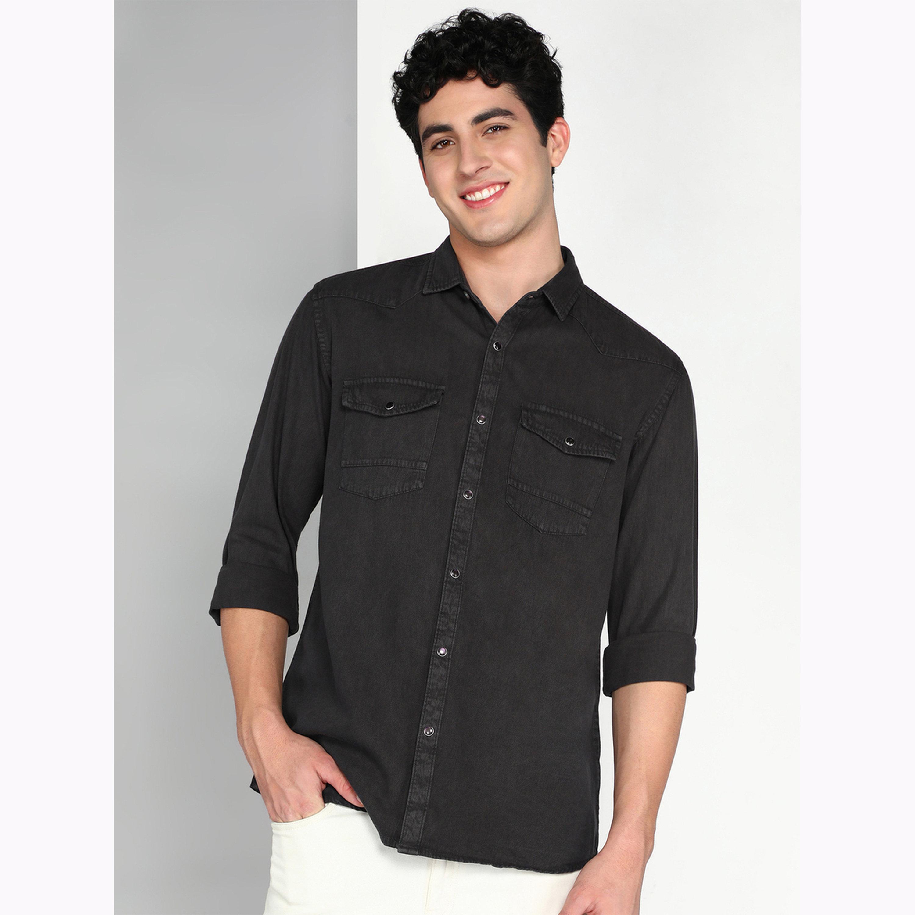 KUONS AVENUE X Styli Men Grey Cotton Twill Shirt-men-clothing-shirts-image-1