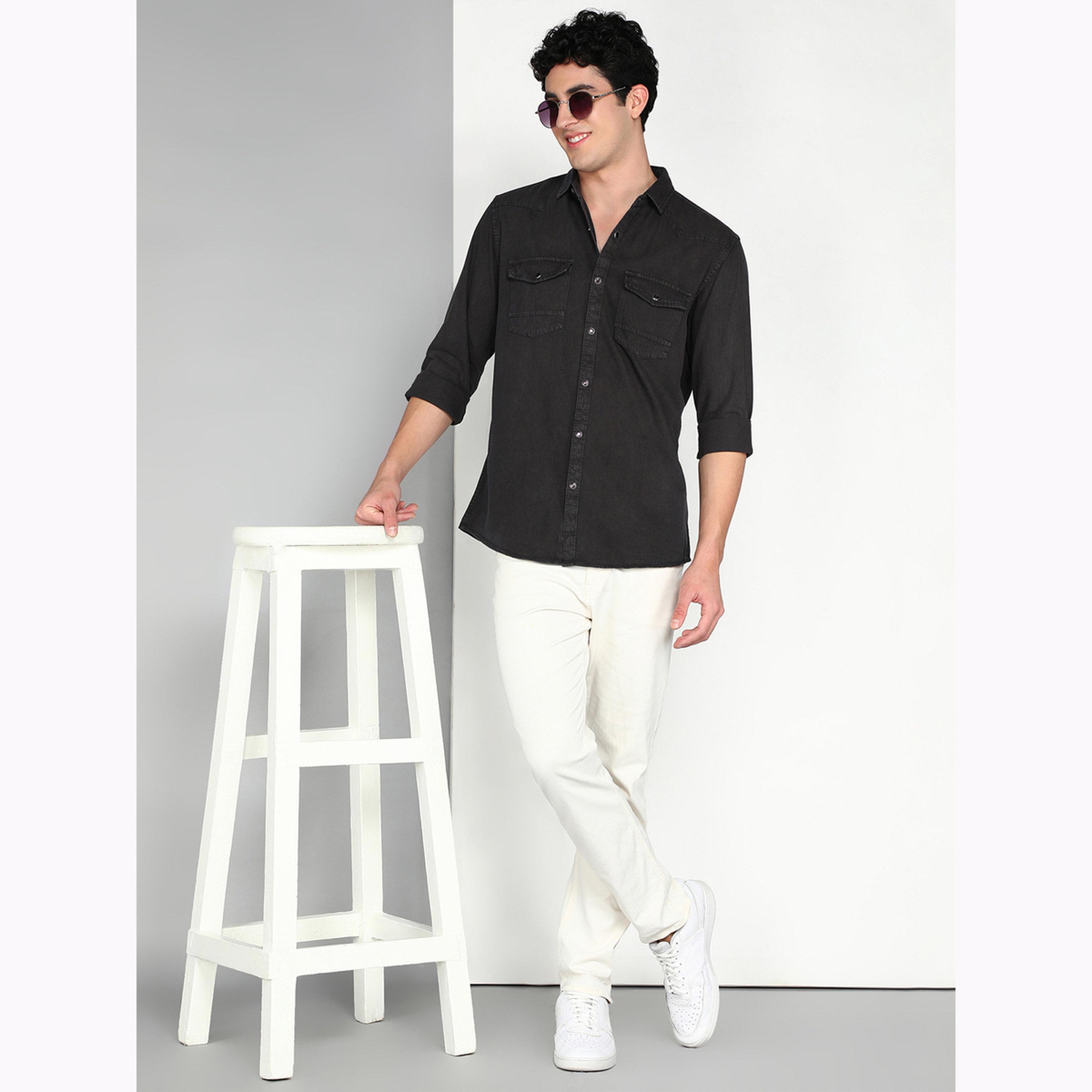 KUONS AVENUE X Styli Men Grey Cotton Twill Shirt-men-clothing-shirts-image-2