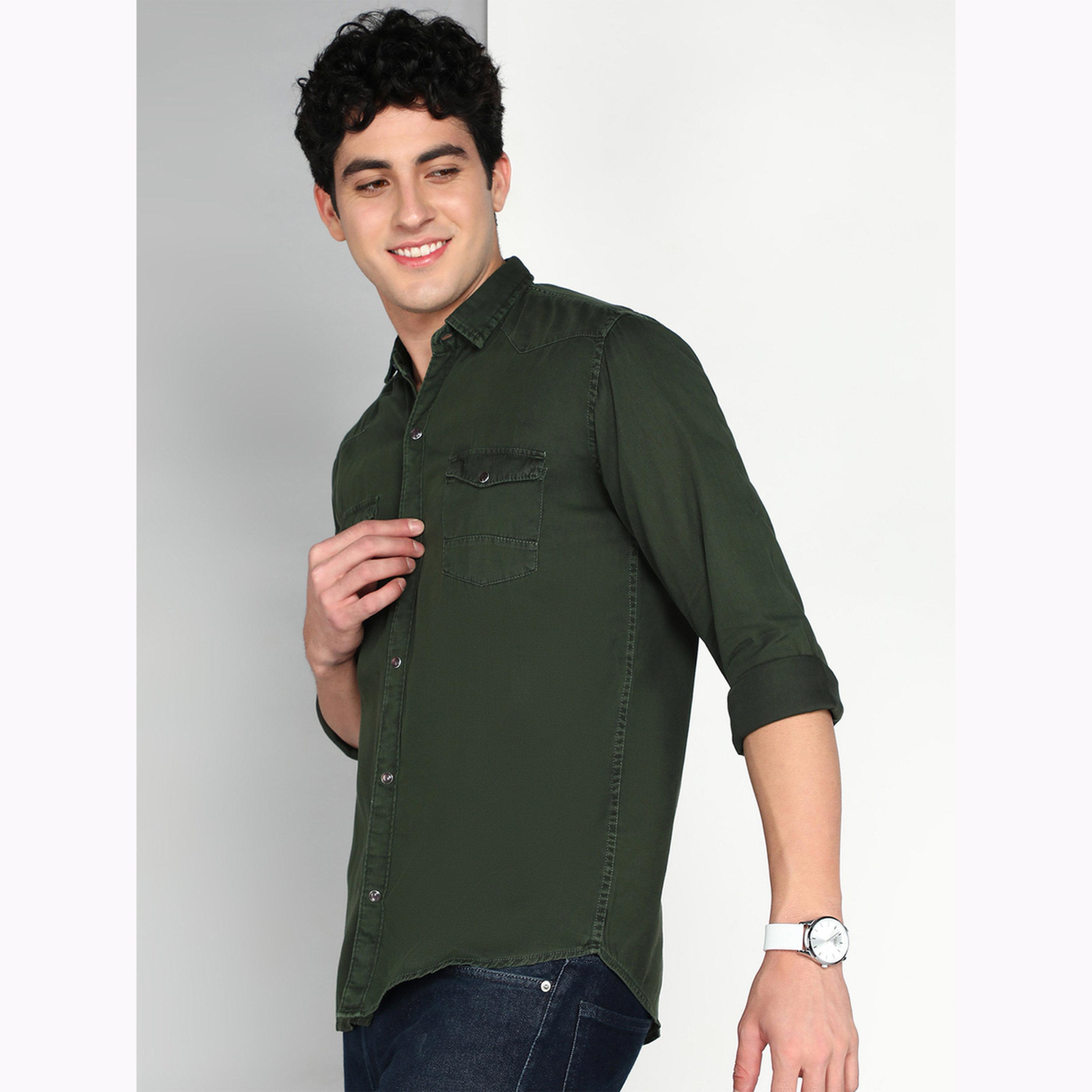 KUONS AVENUE X Styli Men Olive Cotton Twill Shirt-men-clothing-shirts-image-4