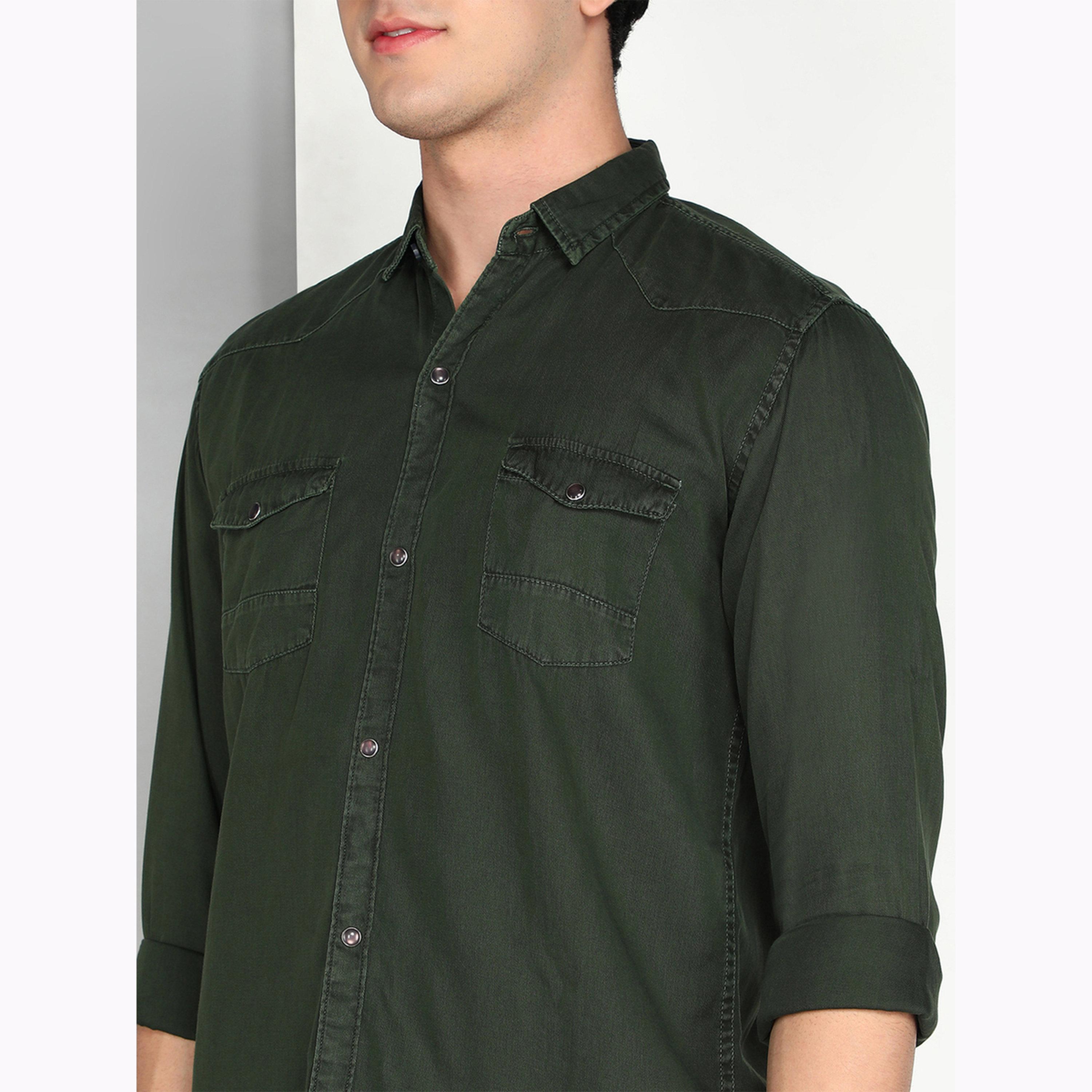 KUONS AVENUE X Styli Men Olive Cotton Twill Shirt-men-clothing-shirts-image-5