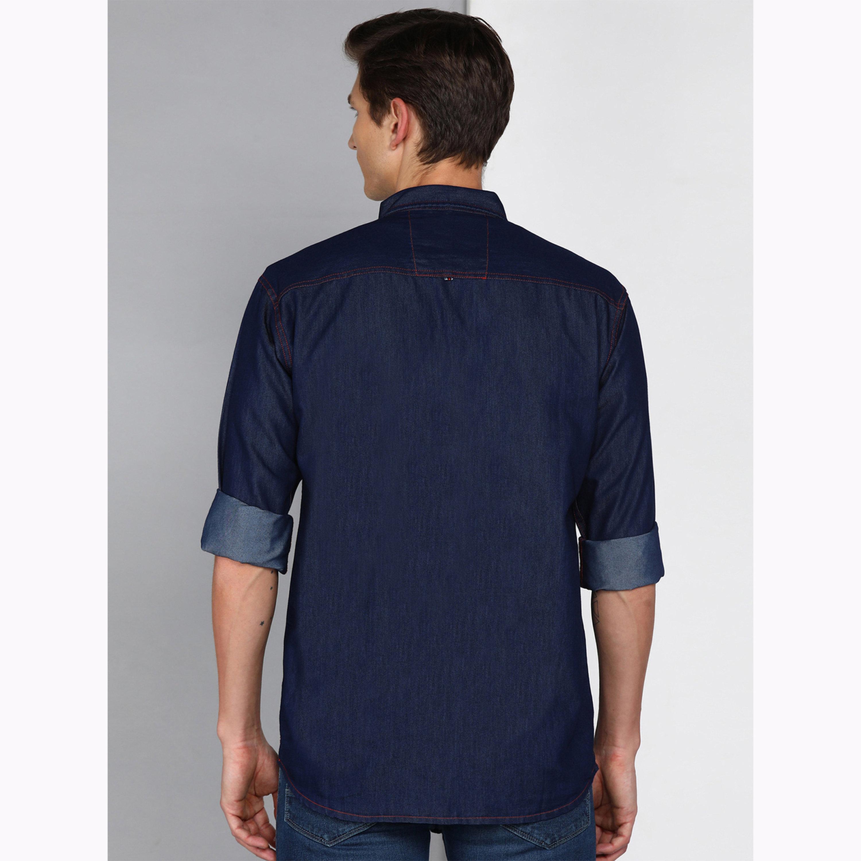 قميص دنيم رجالي قصة ضيقة بشريط جانبي-men-clothing-shirts-image-3