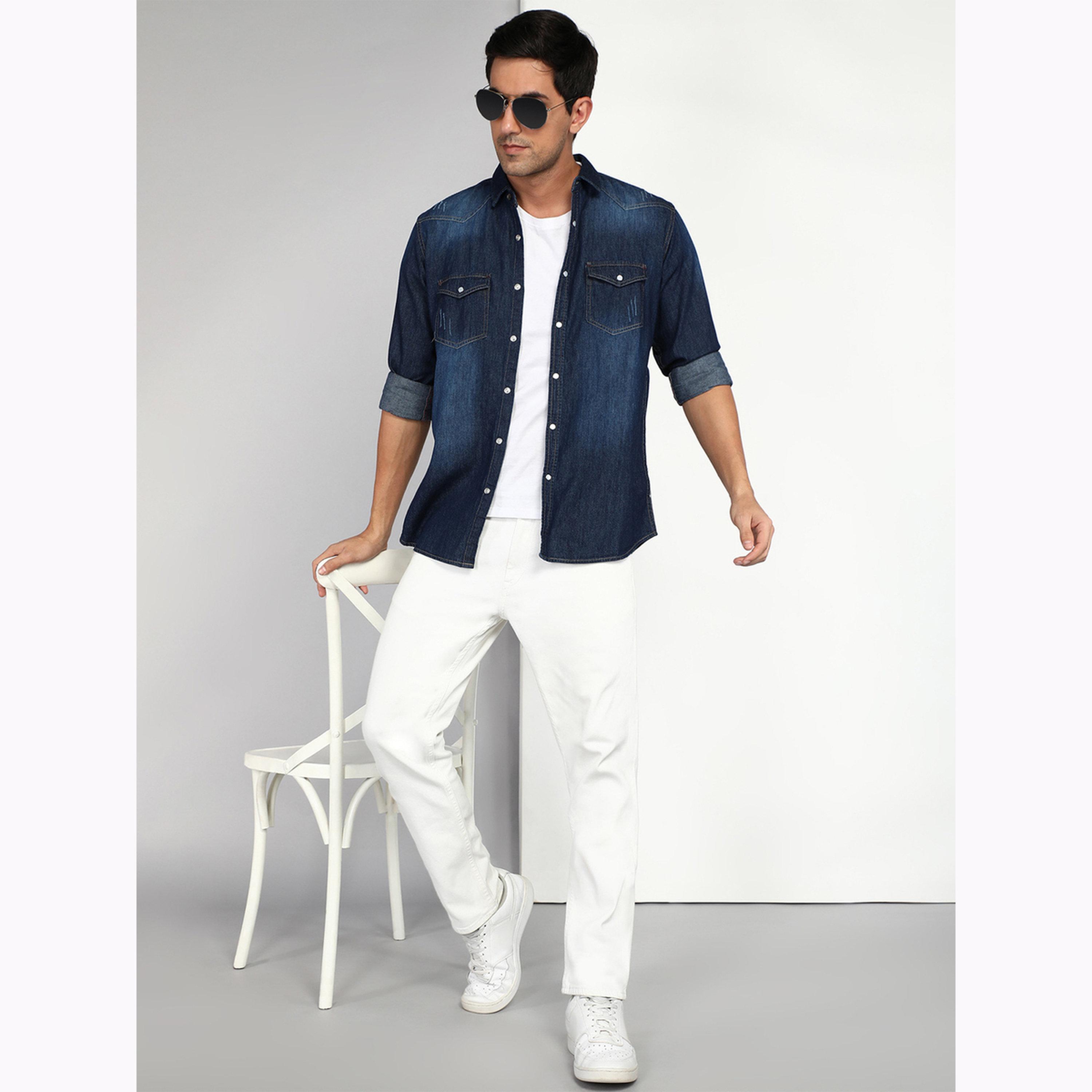 KUONS AVENUE X Styli Men Blue Denim Buttoned Shirt-men-clothing-shirts-image-2