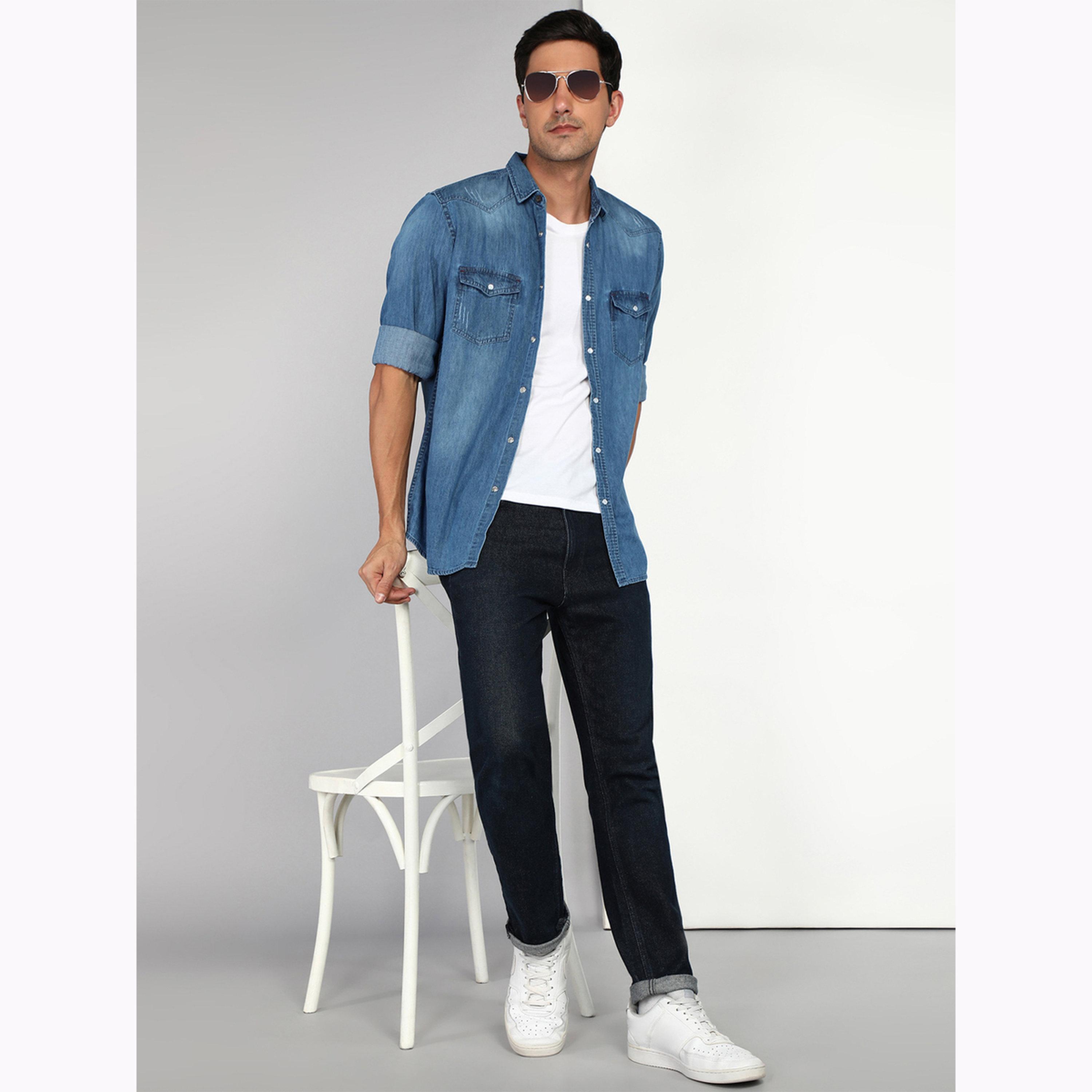KUONS AVENUE X Styli Men Blue Denim Buttoned Shirt-men-clothing-shirts-image-2