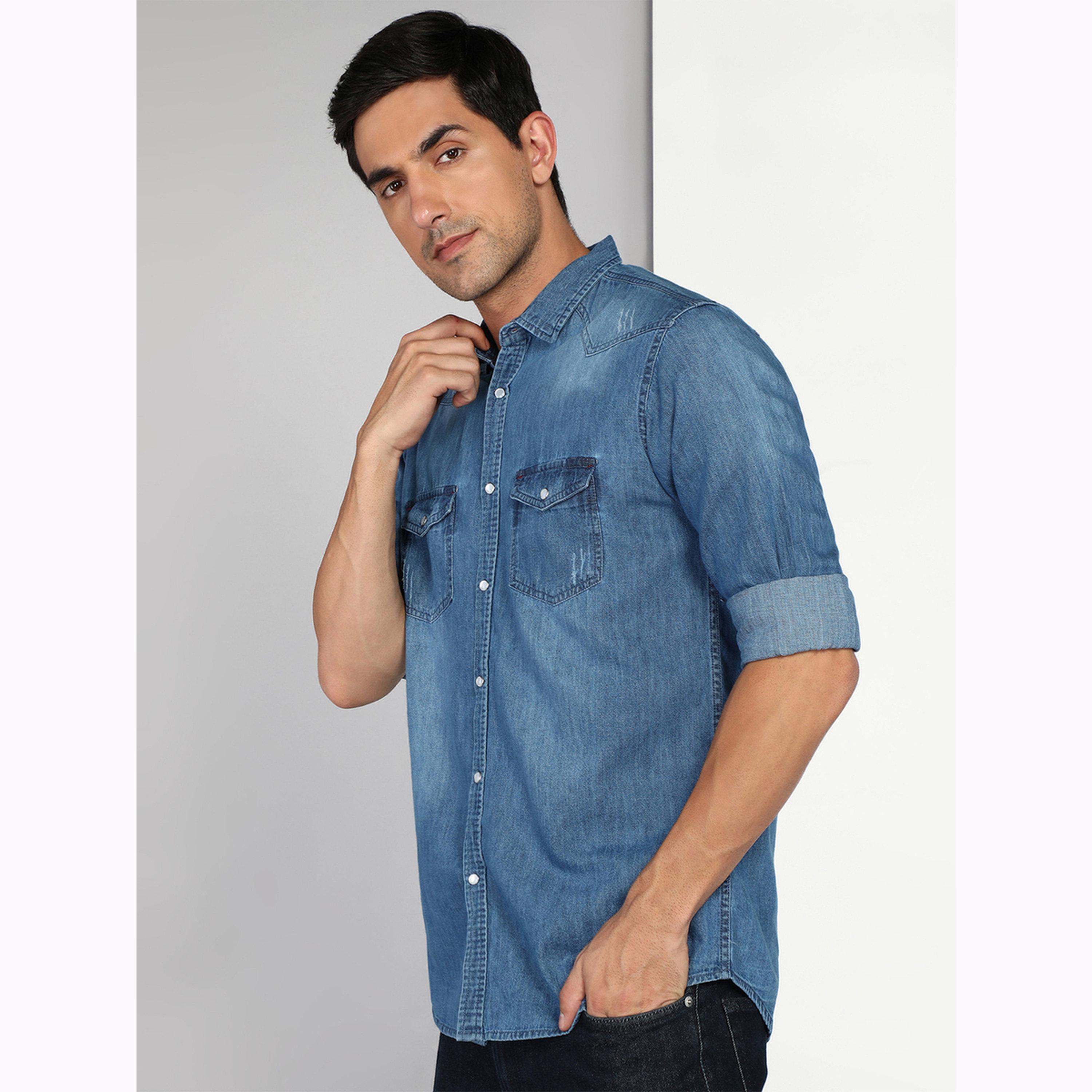 KUONS AVENUE X Styli Men Blue Denim Buttoned Shirt-men-clothing-shirts-image-4