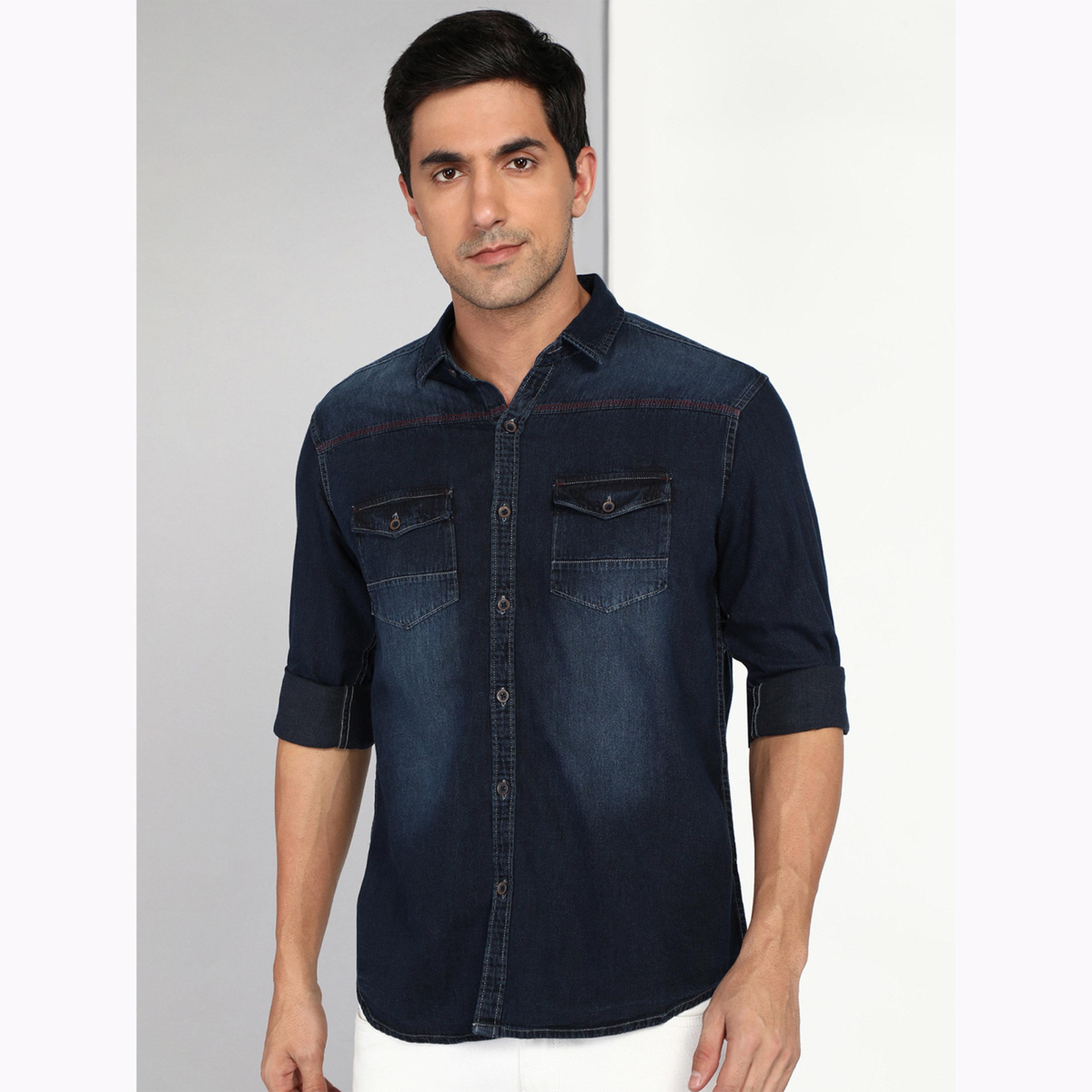 قميص دنيم رجالي كاجوال أزرق-men-clothing-shirts-image-1