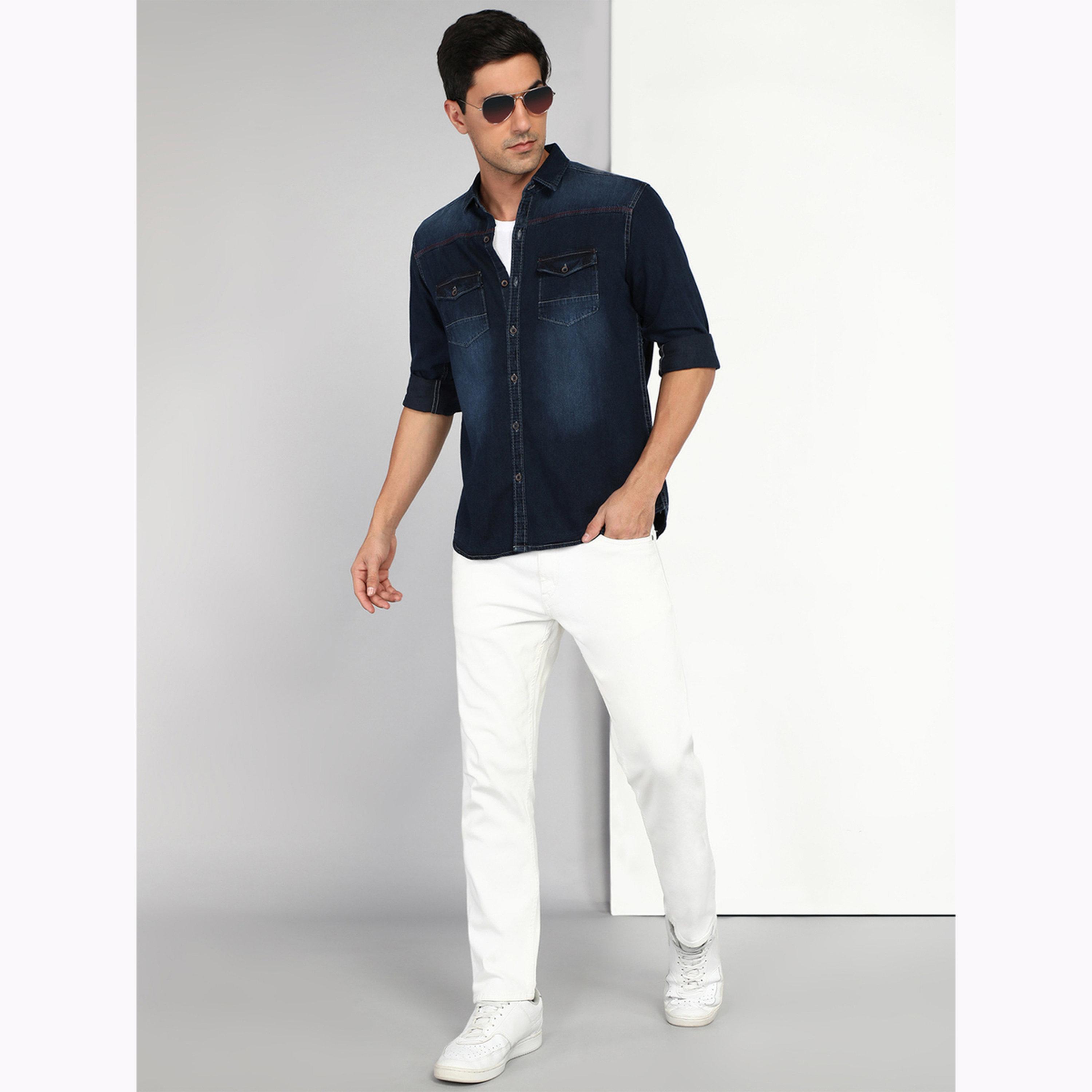 قميص دنيم رجالي كاجوال أزرق-men-clothing-shirts-image-2