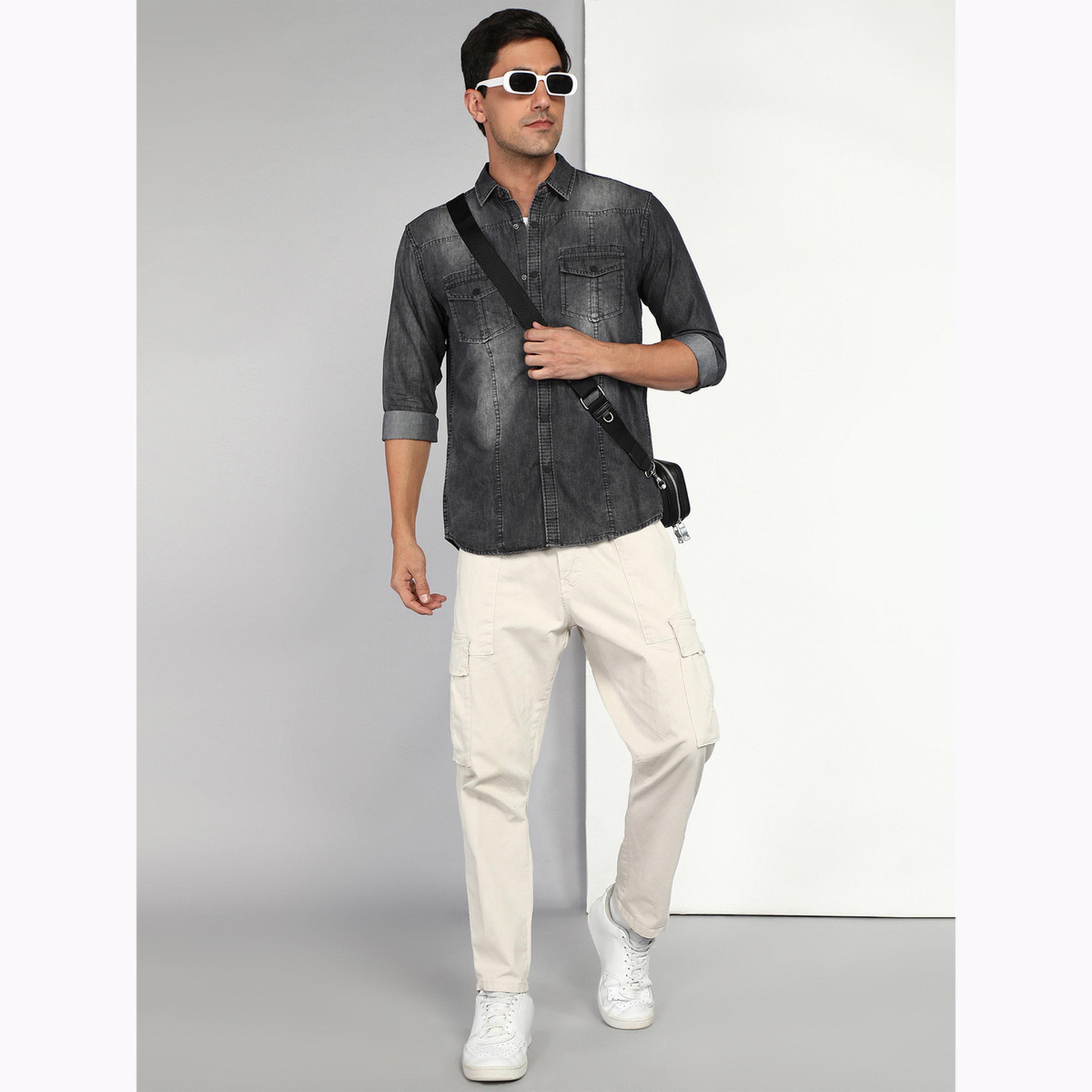 KUONS AVENUE X Styli Men Black Faded Denim Shirt-men-clothing-shirts-image-2