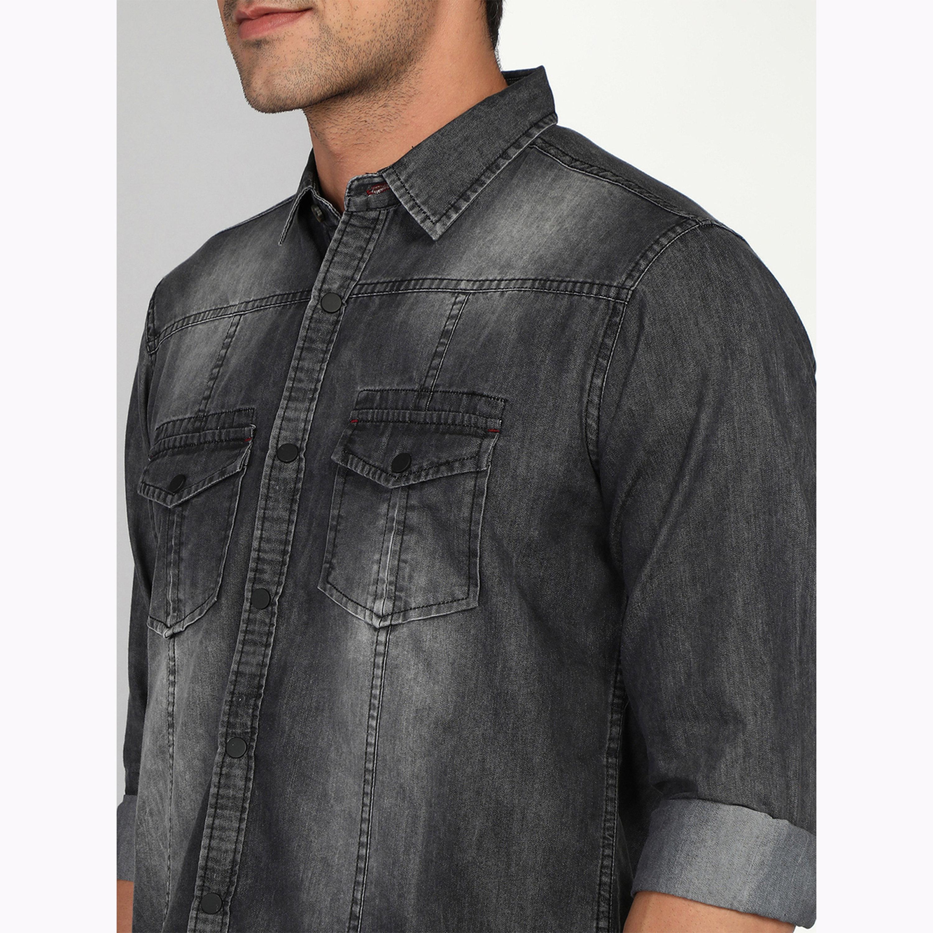 قميص دنيم رجالي باهت أسود-men-clothing-shirts-image-5