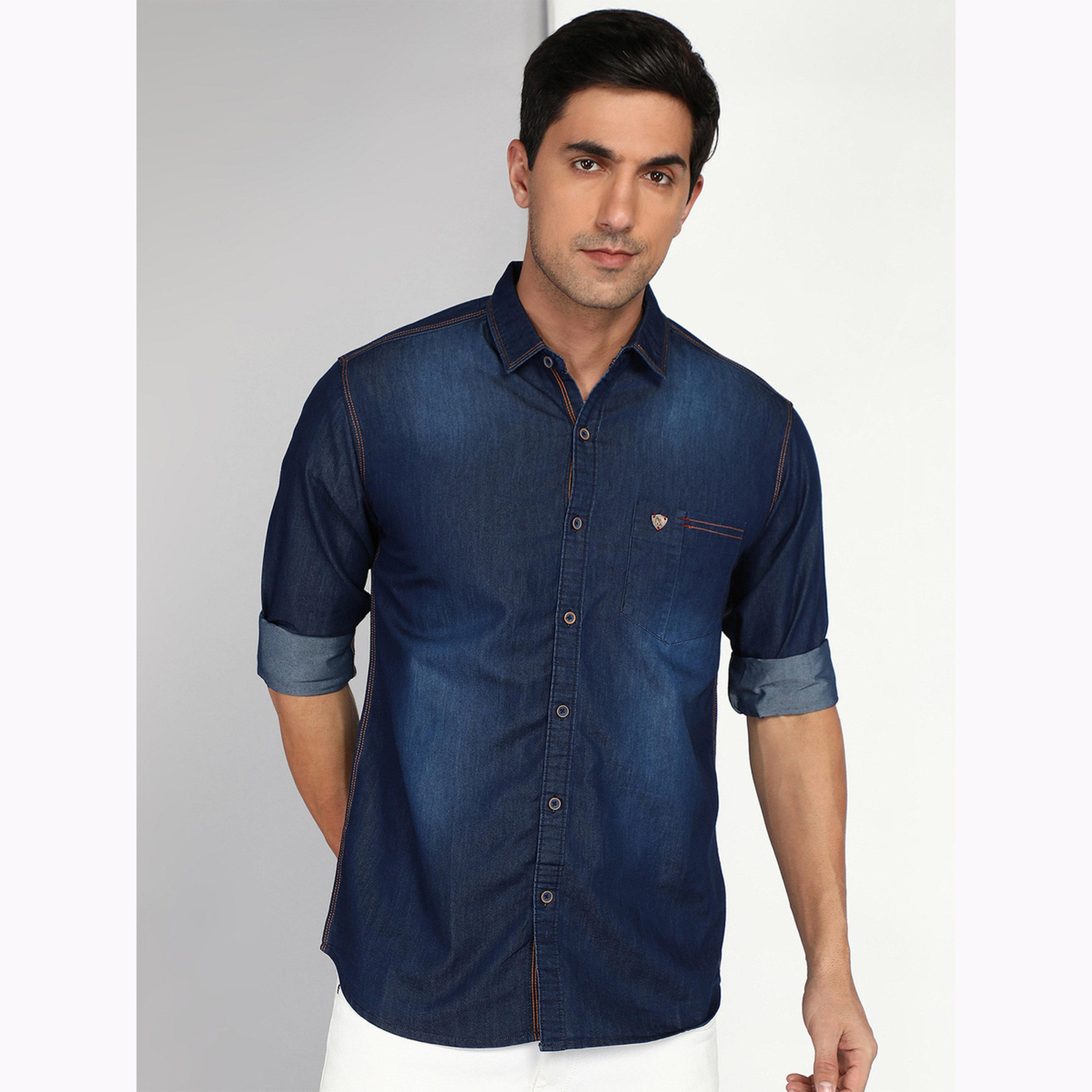 قميص دنيم رجالي قصة ضيقة أزرق-men-clothing-shirts-image-1