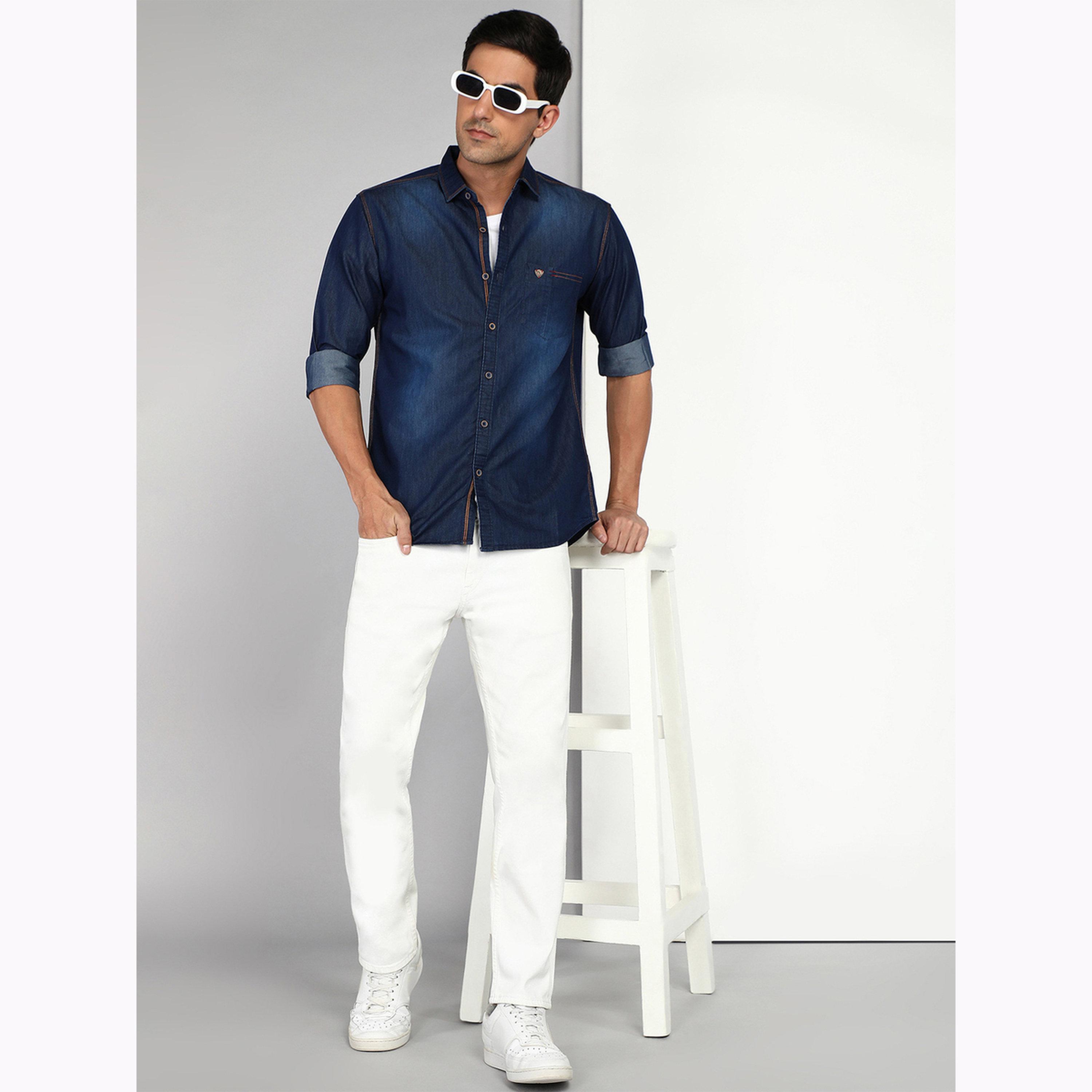 قميص دنيم رجالي قصة ضيقة أزرق-men-clothing-shirts-image-2