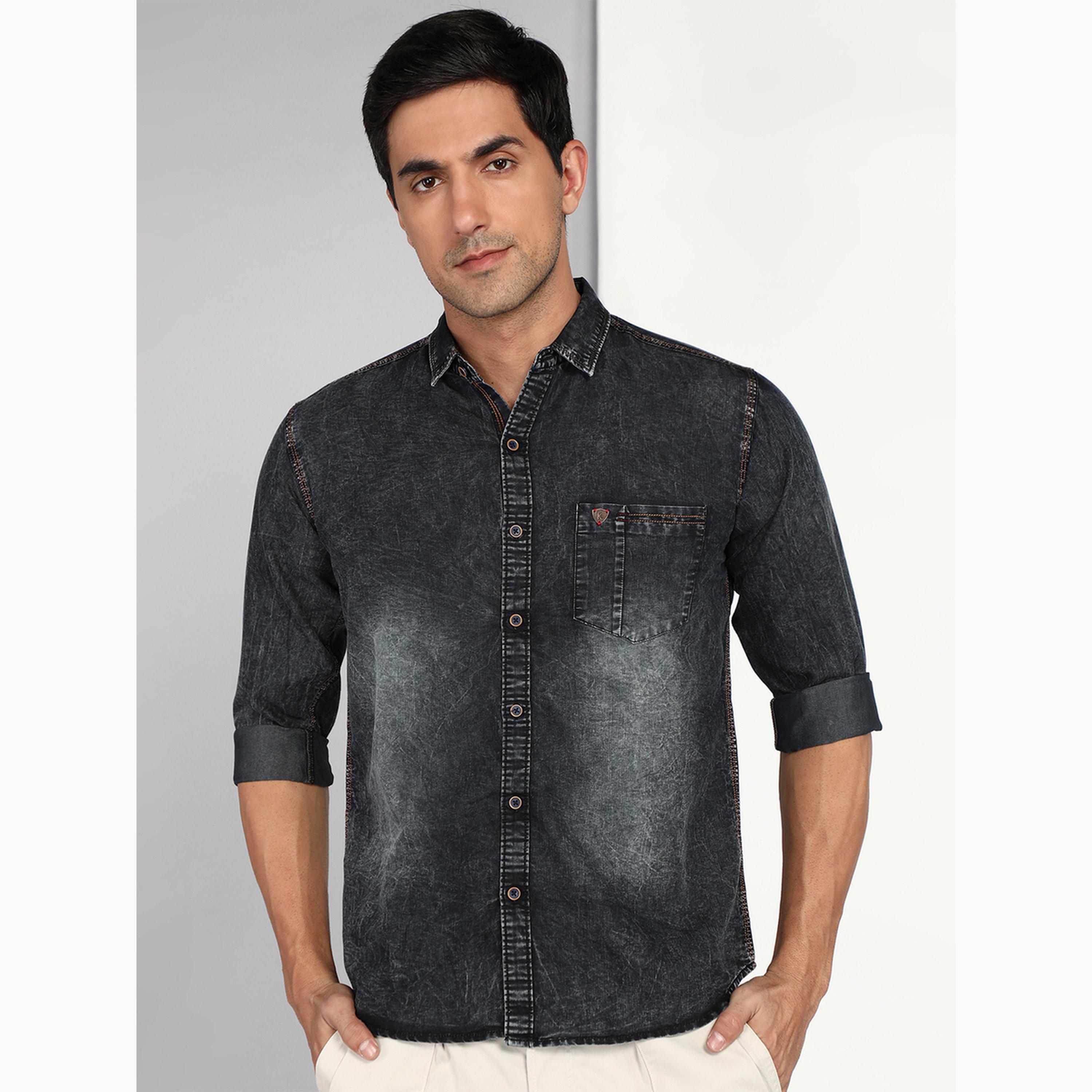 KUONS AVENUE X Styli Men Black Denim Shirt with Buttons-men-clothing-shirts-image-1