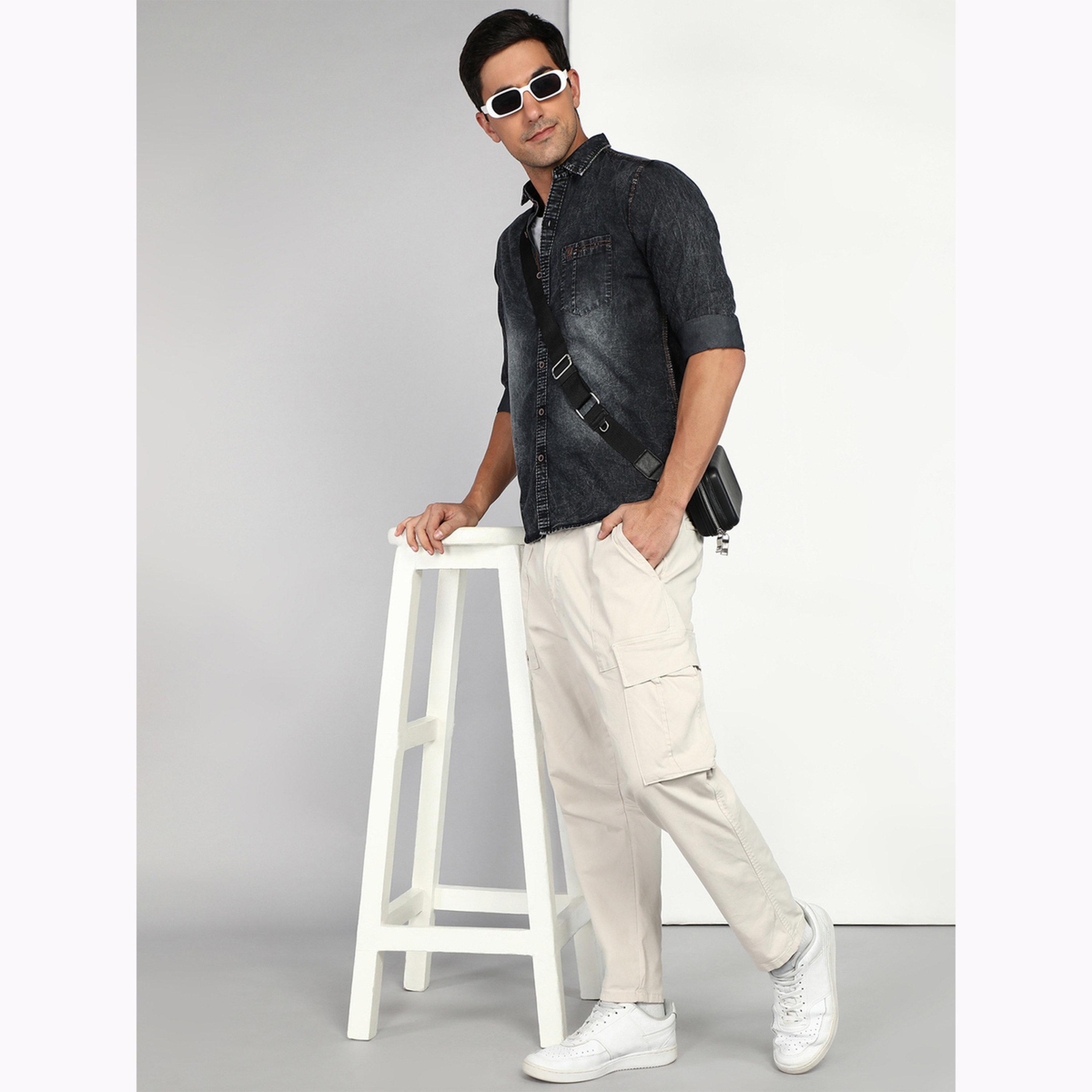 KUONS AVENUE X Styli Men Black Denim Shirt with Buttons-men-clothing-shirts-image-2