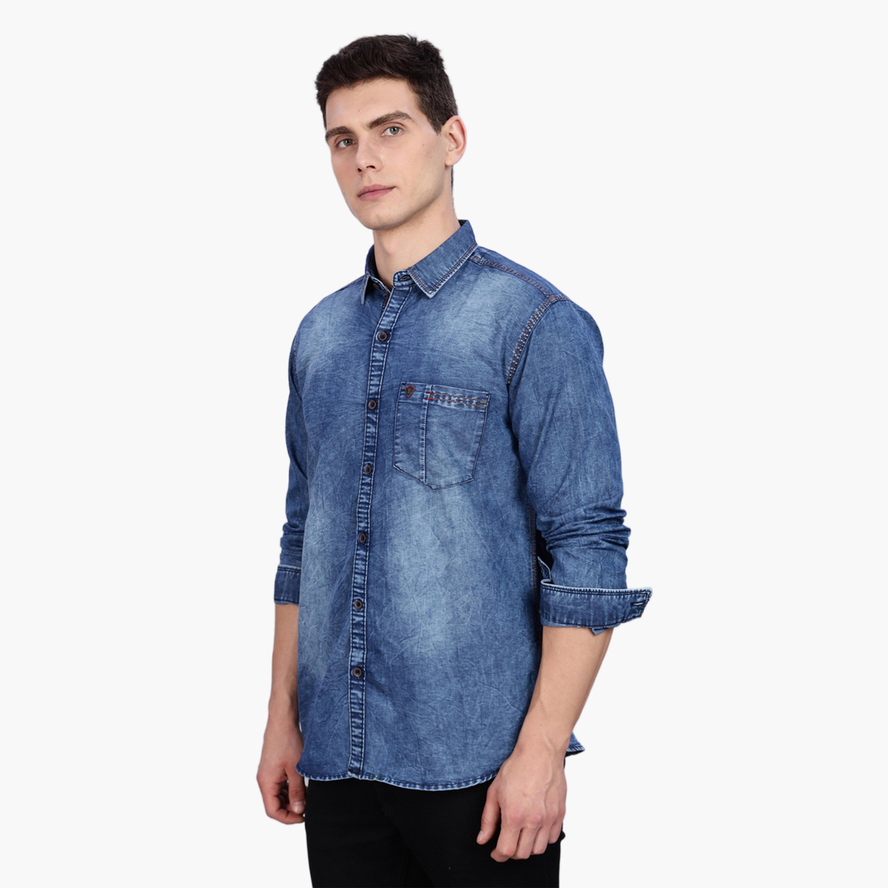 قميص دنيم كاجوال أزرق للرجال-men-clothing-shirts-image-1