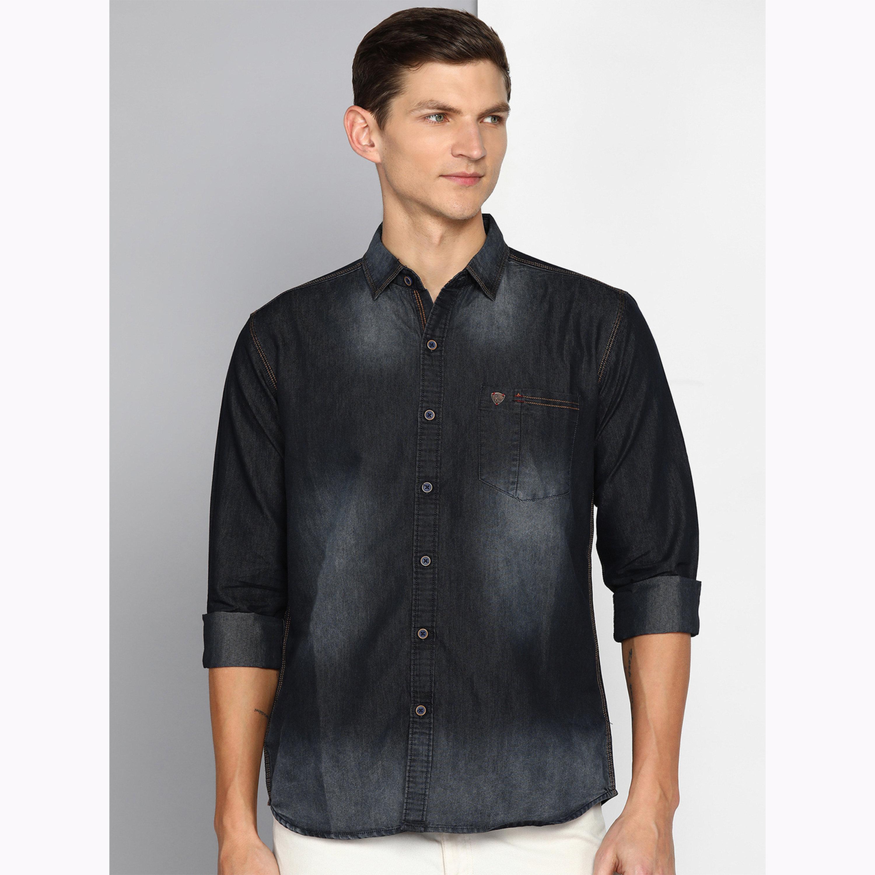 KUONS AVENUE X Styli Men Black Faded Denim Shirt-men-clothing-shirts-image-1