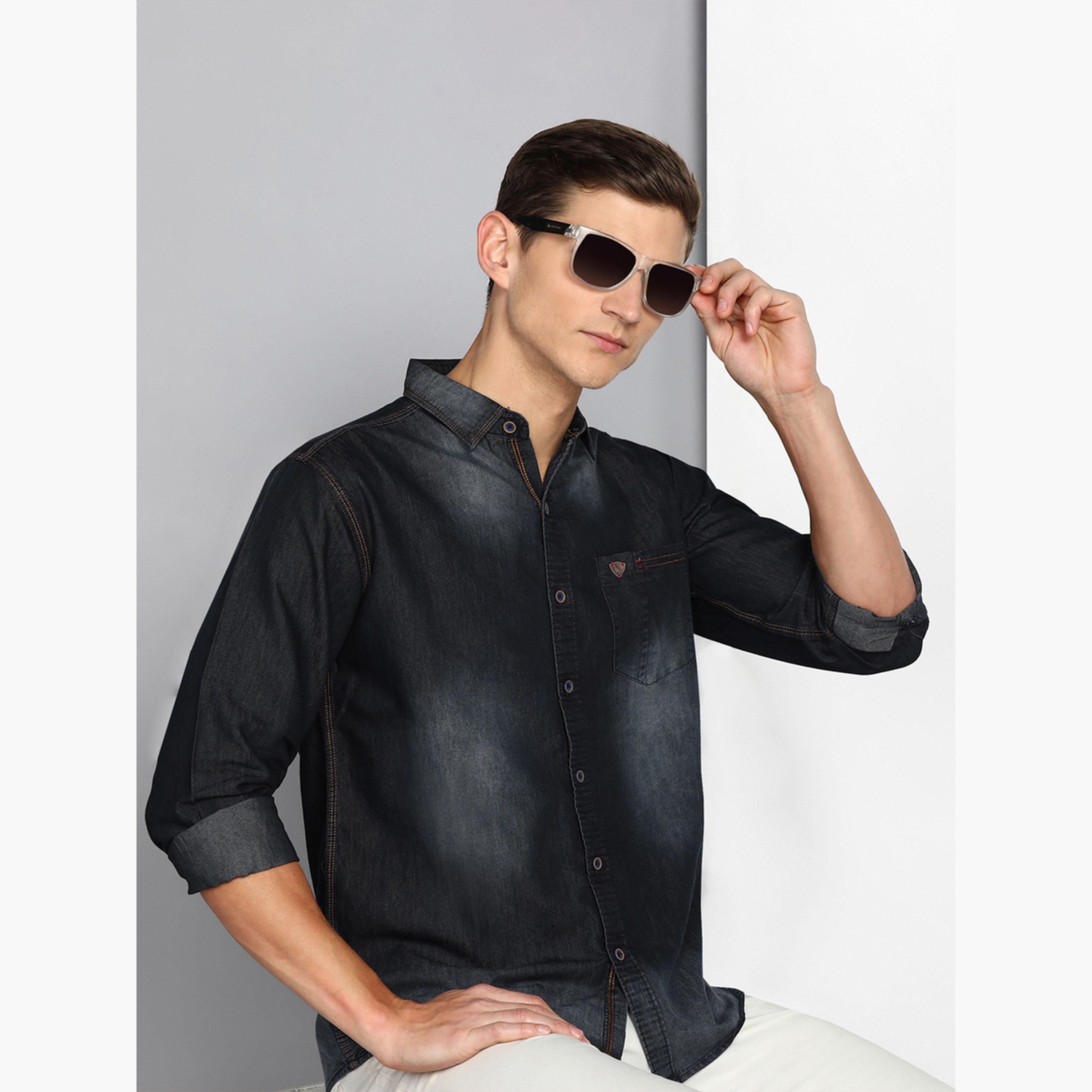 KUONS AVENUE X Styli Men Black Faded Denim Shirt-men-clothing-shirts-image-5