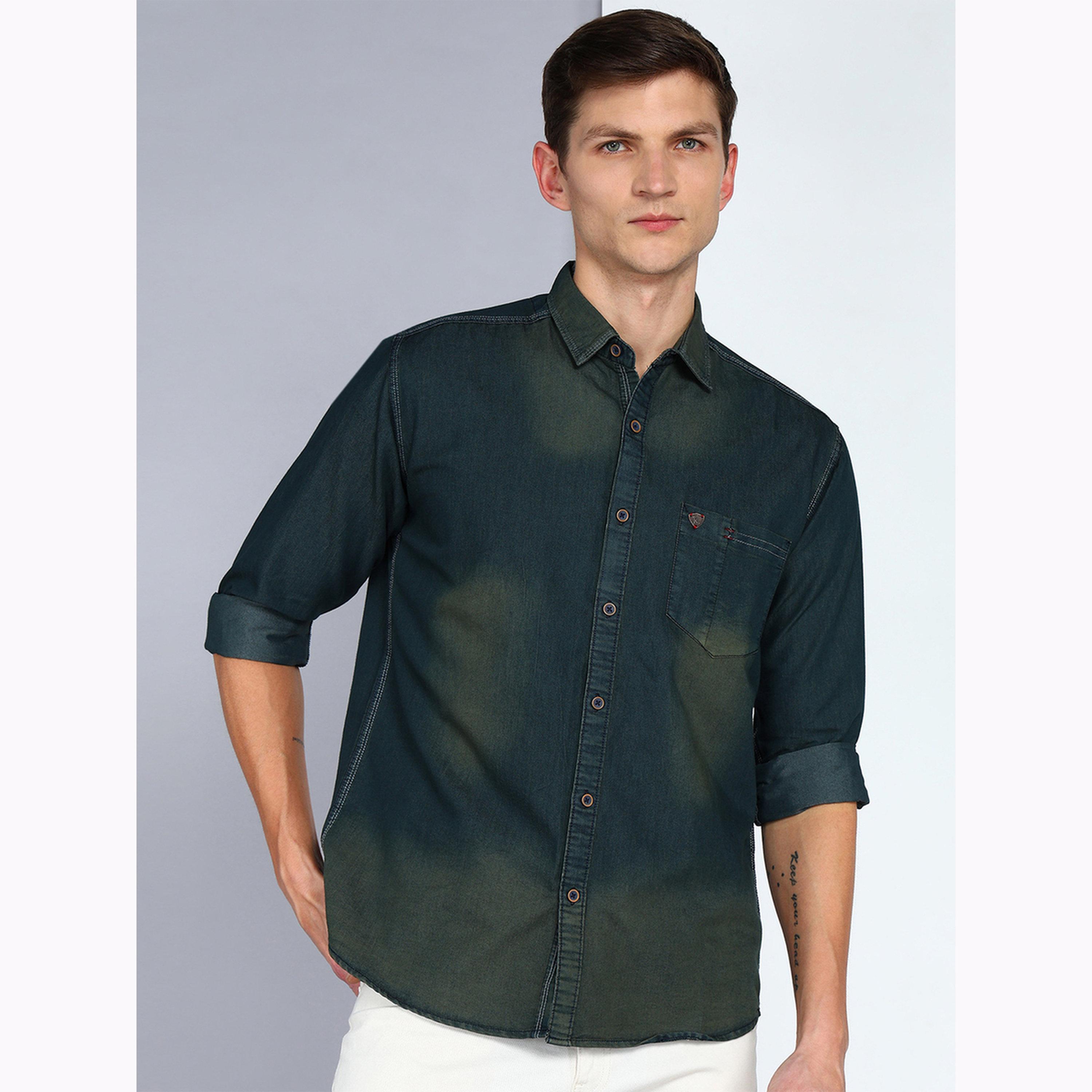 قميص دنيم كاجوال أخضر داكن-men-clothing-shirts-image-1