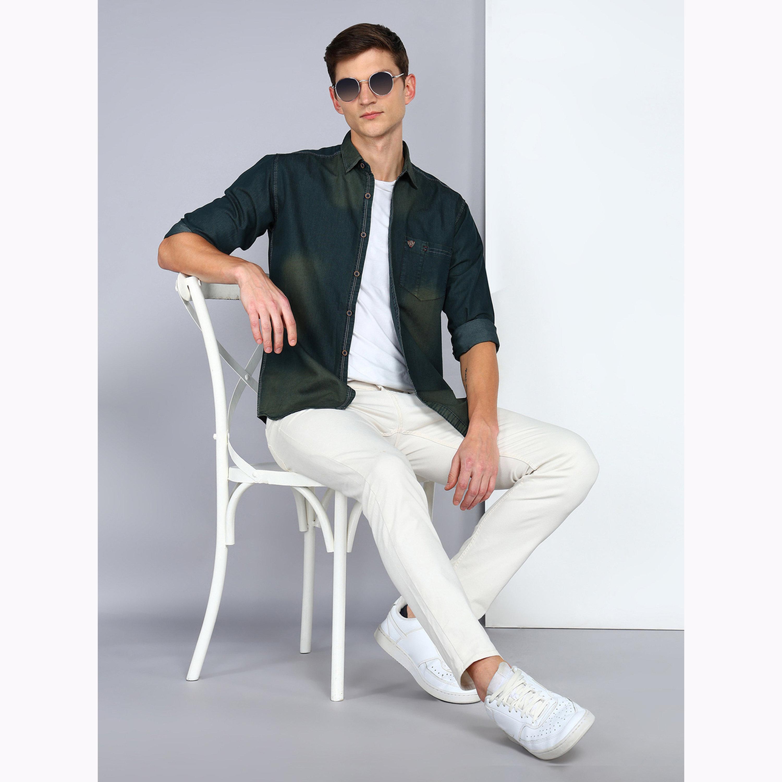 KUONS AVENUE X Styli Men Dark Green Casual Denim Shirt-men-clothing-shirts-image-2