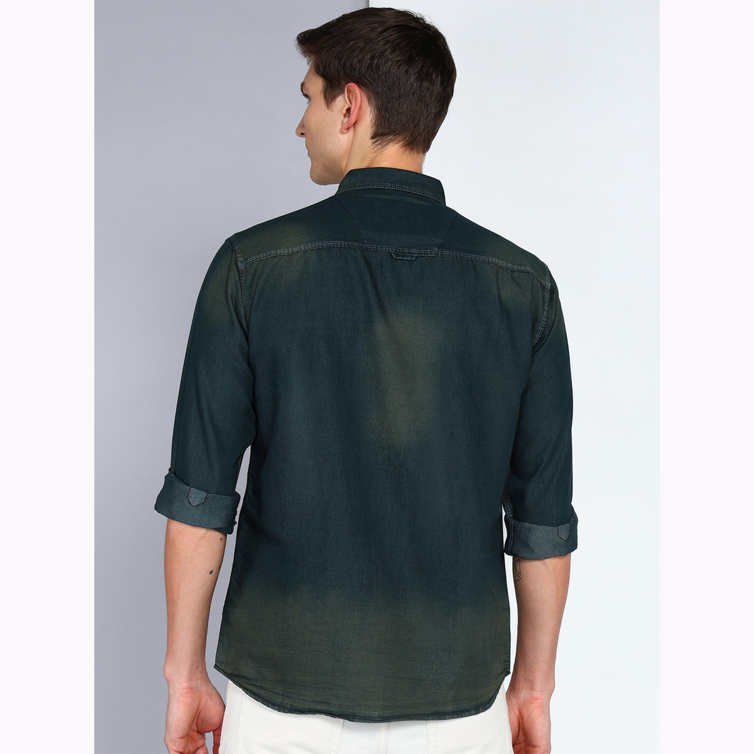 KUONS AVENUE X Styli Men Dark Green Casual Denim Shirt-men-clothing-shirts-image-3
