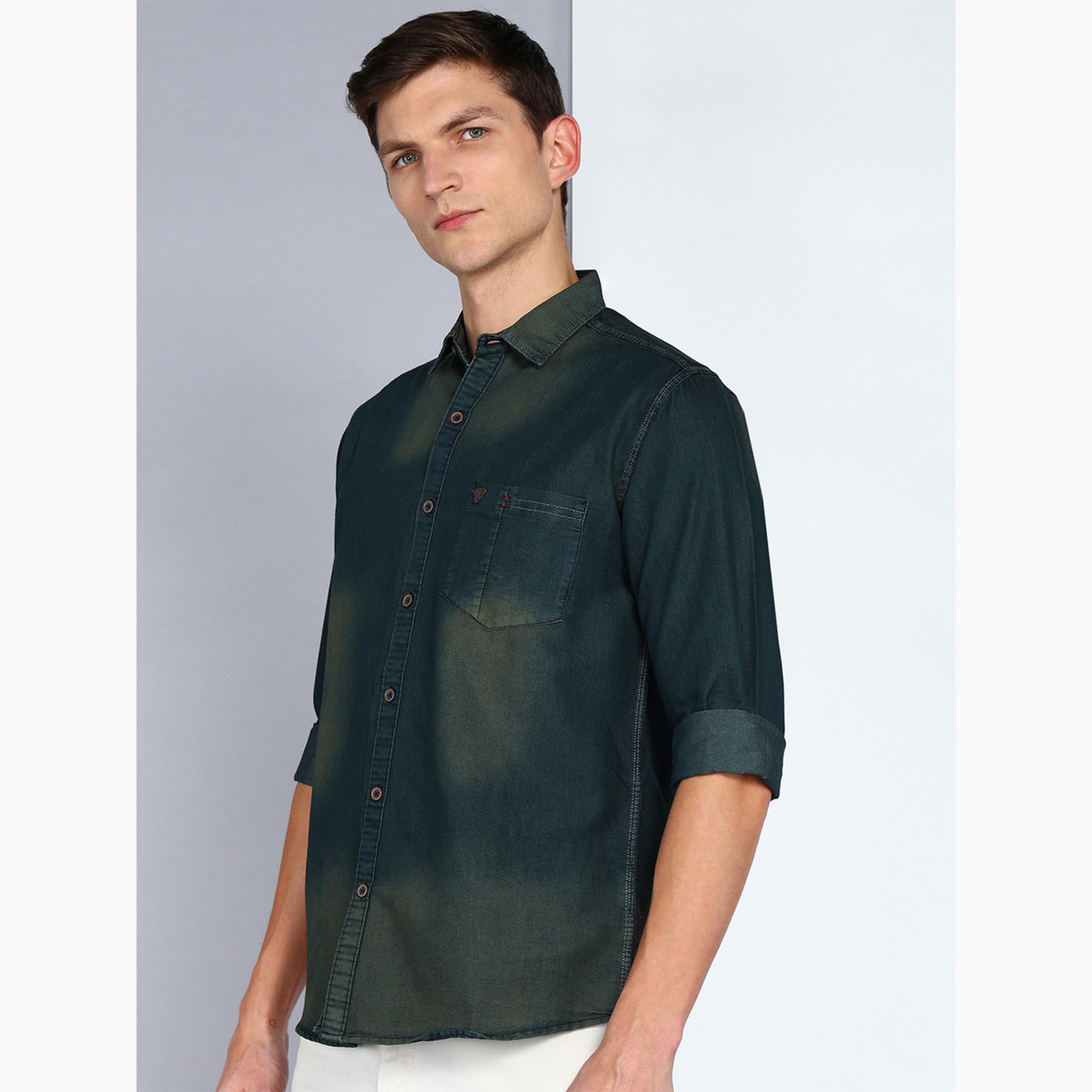 KUONS AVENUE X Styli Men Dark Green Casual Denim Shirt-men-clothing-shirts-image-4
