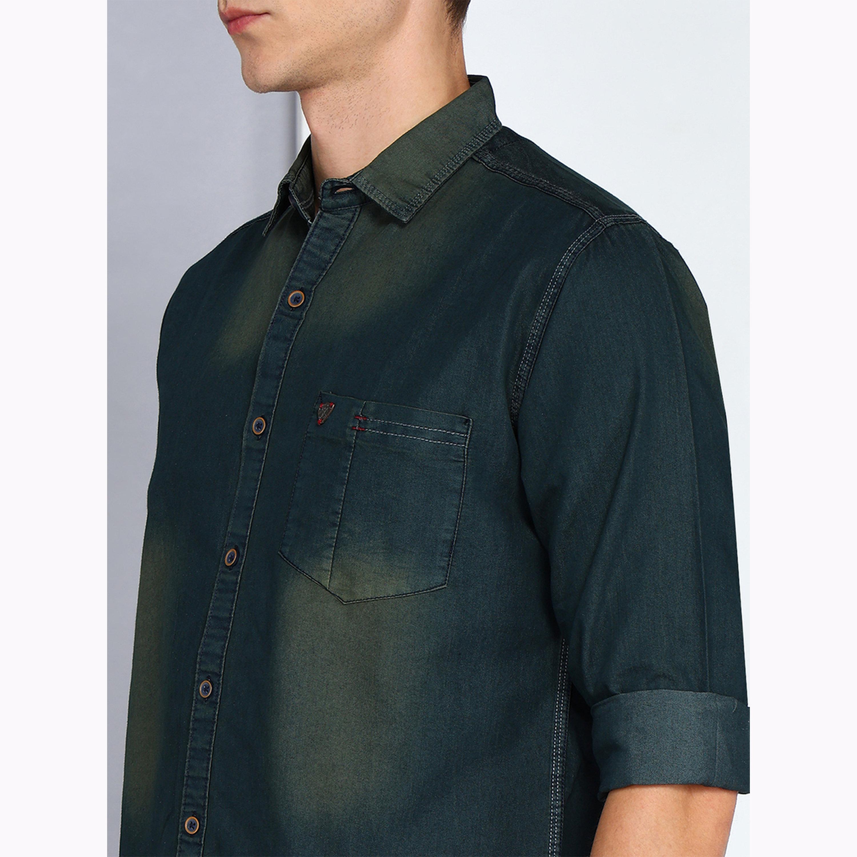 KUONS AVENUE X Styli Men Dark Green Casual Denim Shirt-men-clothing-shirts-image-5