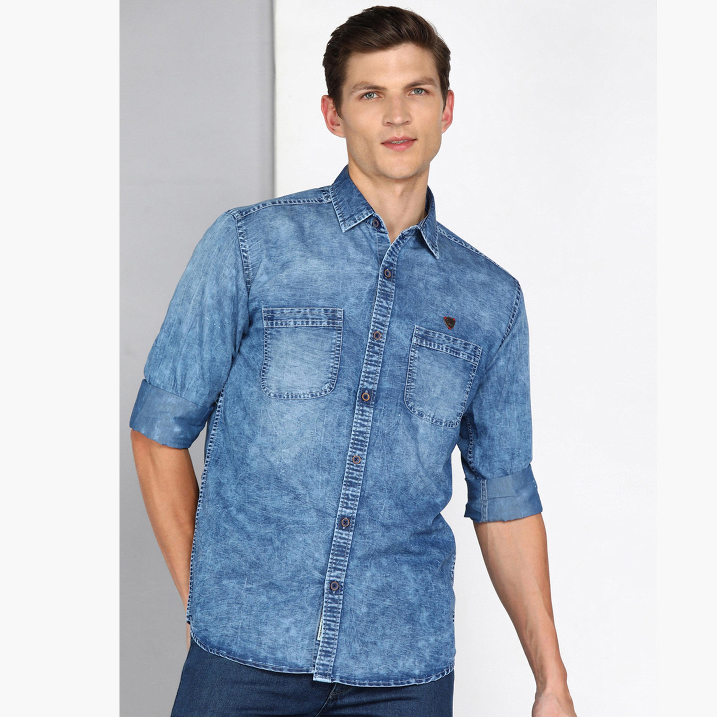 KUONS AVENUE X Styli Men Blue Washed Denim Shirt-men-clothing-shirts-image-1