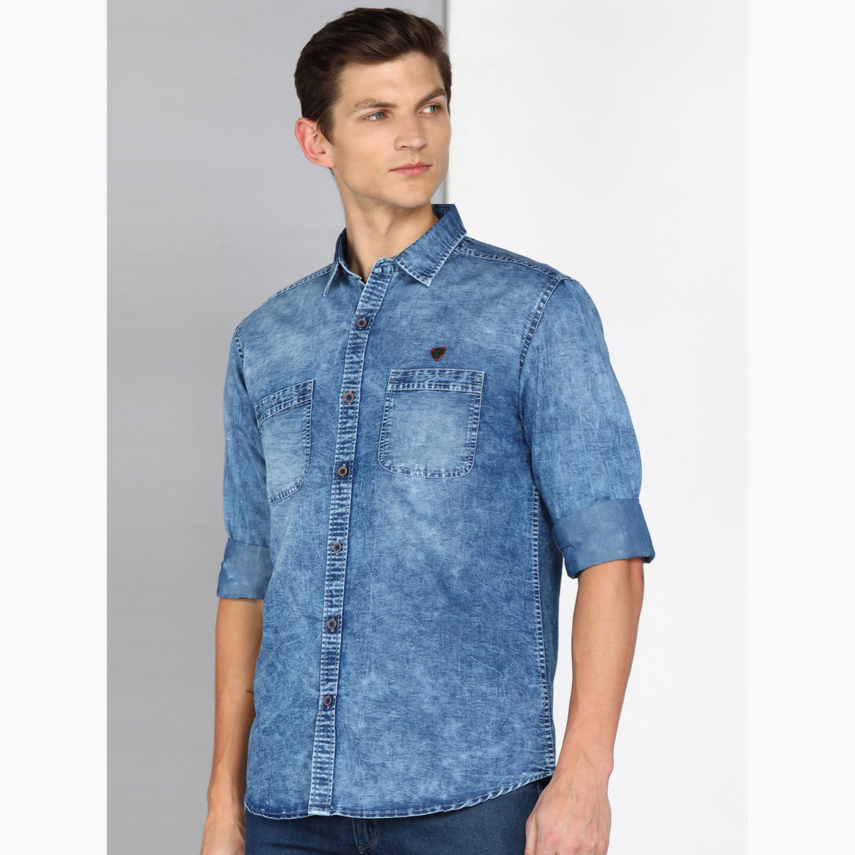 KUONS AVENUE X Styli Men Blue Washed Denim Shirt-men-clothing-shirts-image-4