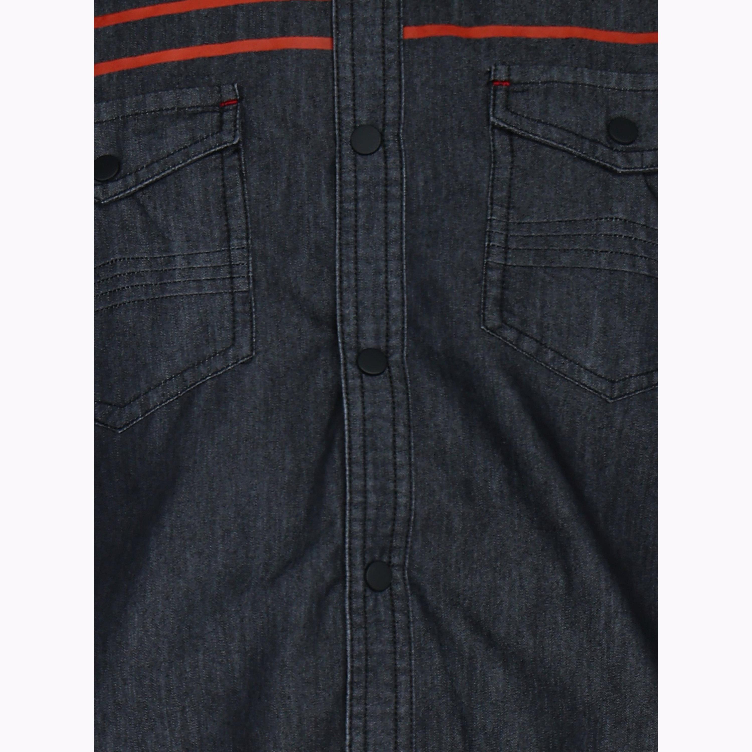 قميص دنيم أسود بتفاصيل مخططة-men-clothing-shirts-image-6