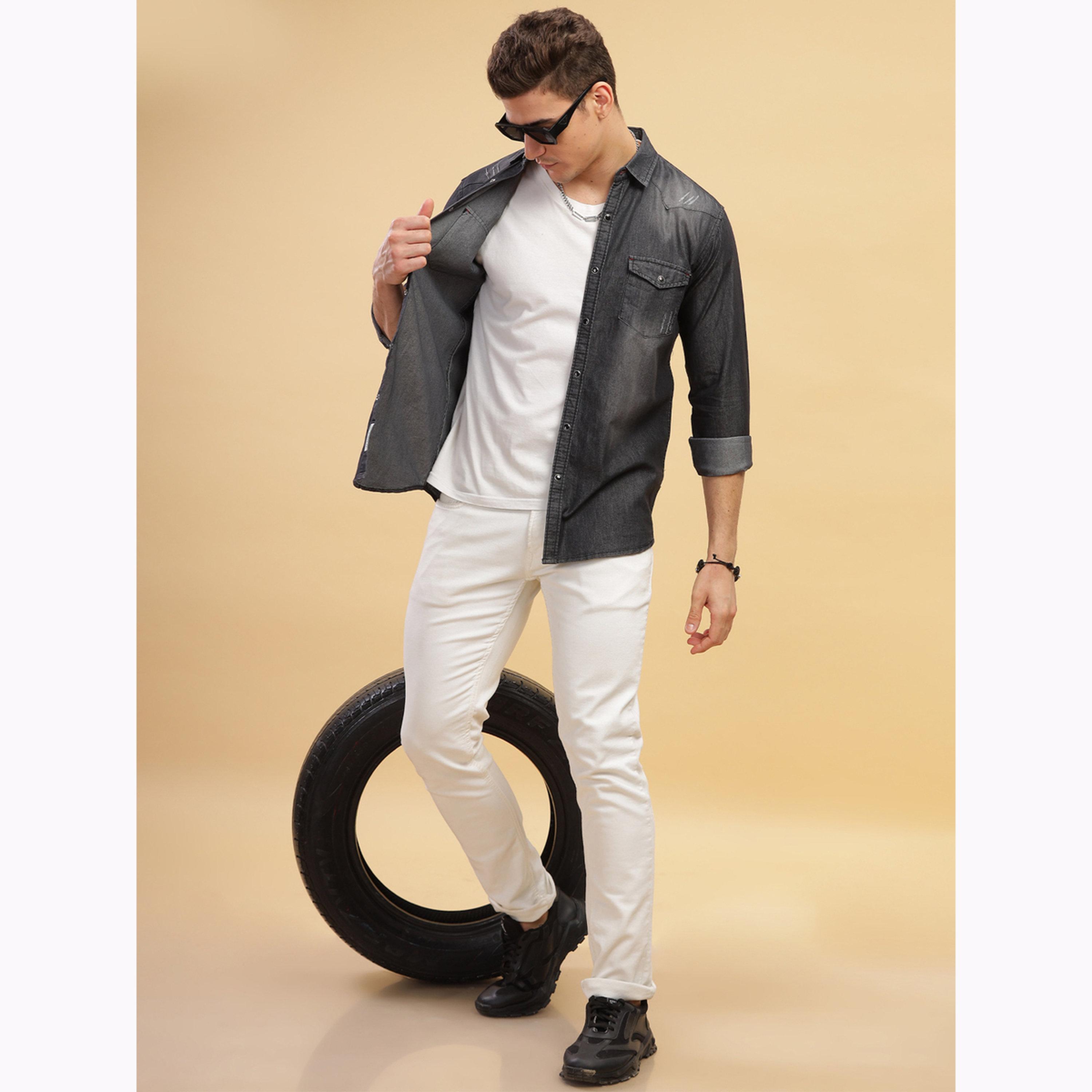 قميص دنيم أسود باهت بجيب-men-clothing-shirts-image-2