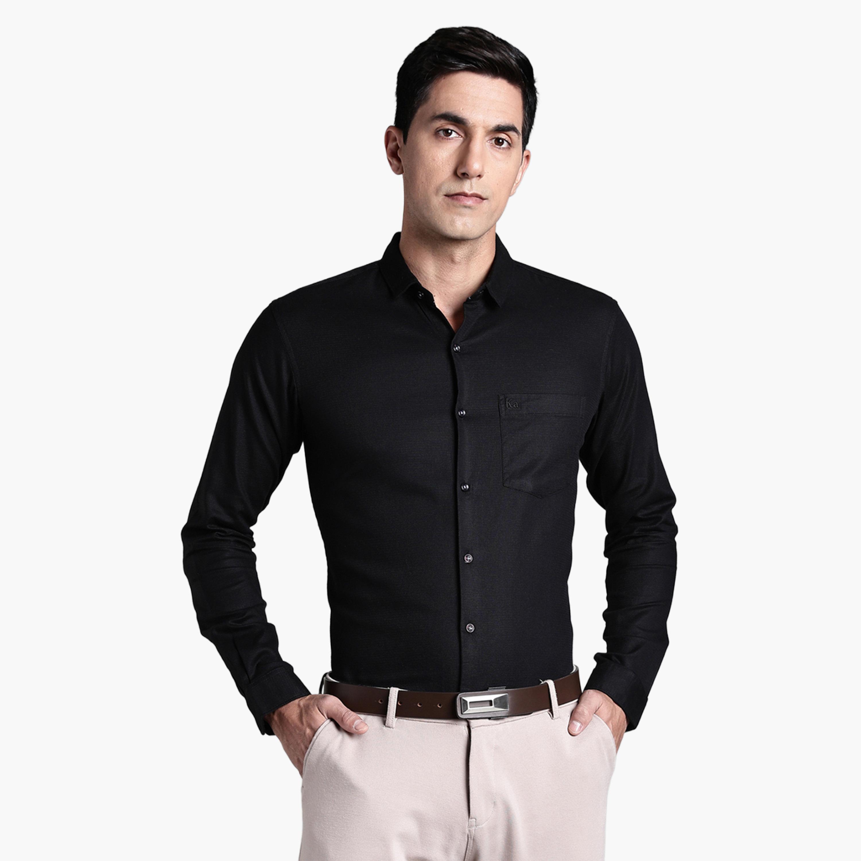 KUONS AVENUE X Styli Men Black Plain Cotton Formal Shirt-men-clothing-shirts-image-1