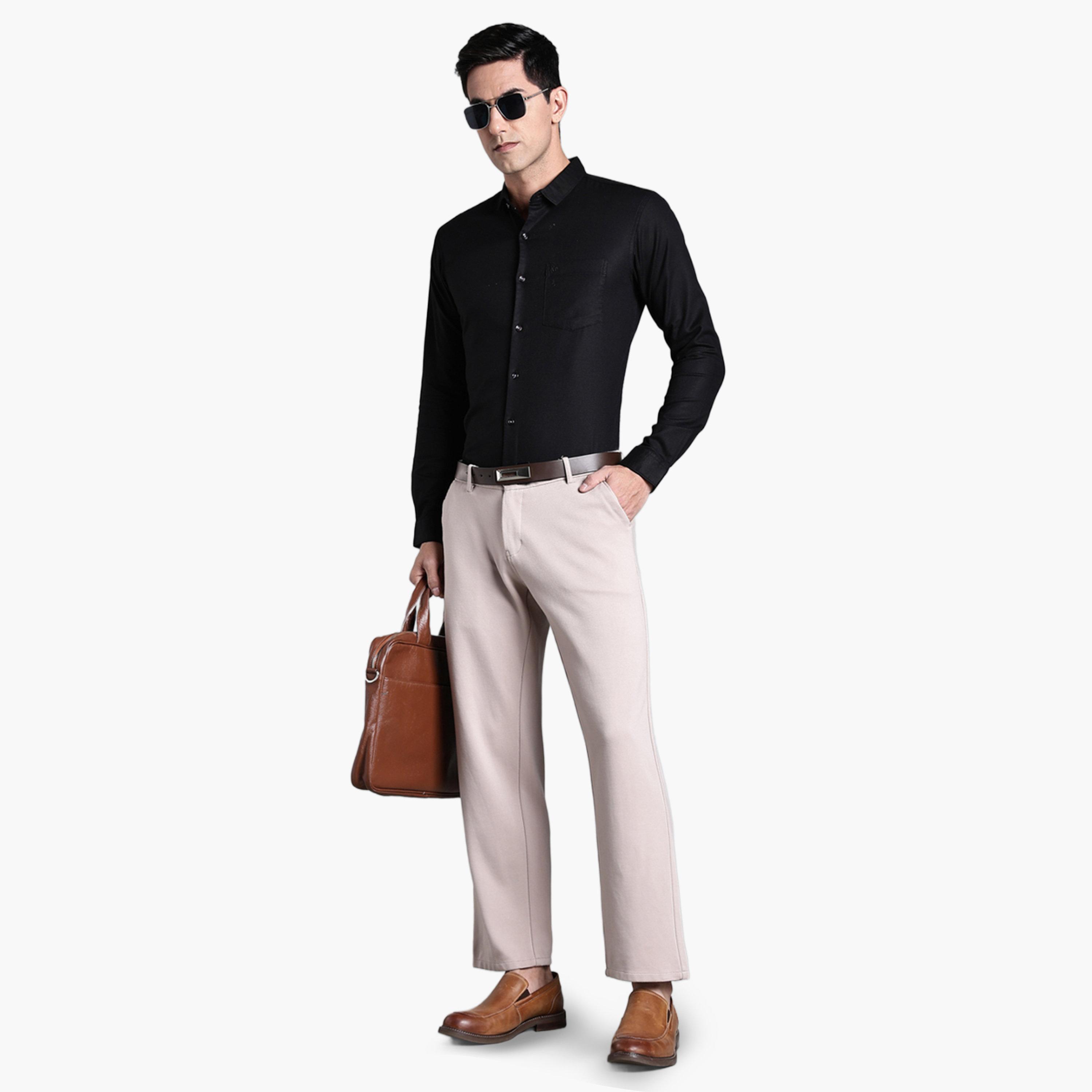 KUONS AVENUE X Styli Men Black Plain Cotton Formal Shirt-men-clothing-shirts-image-2