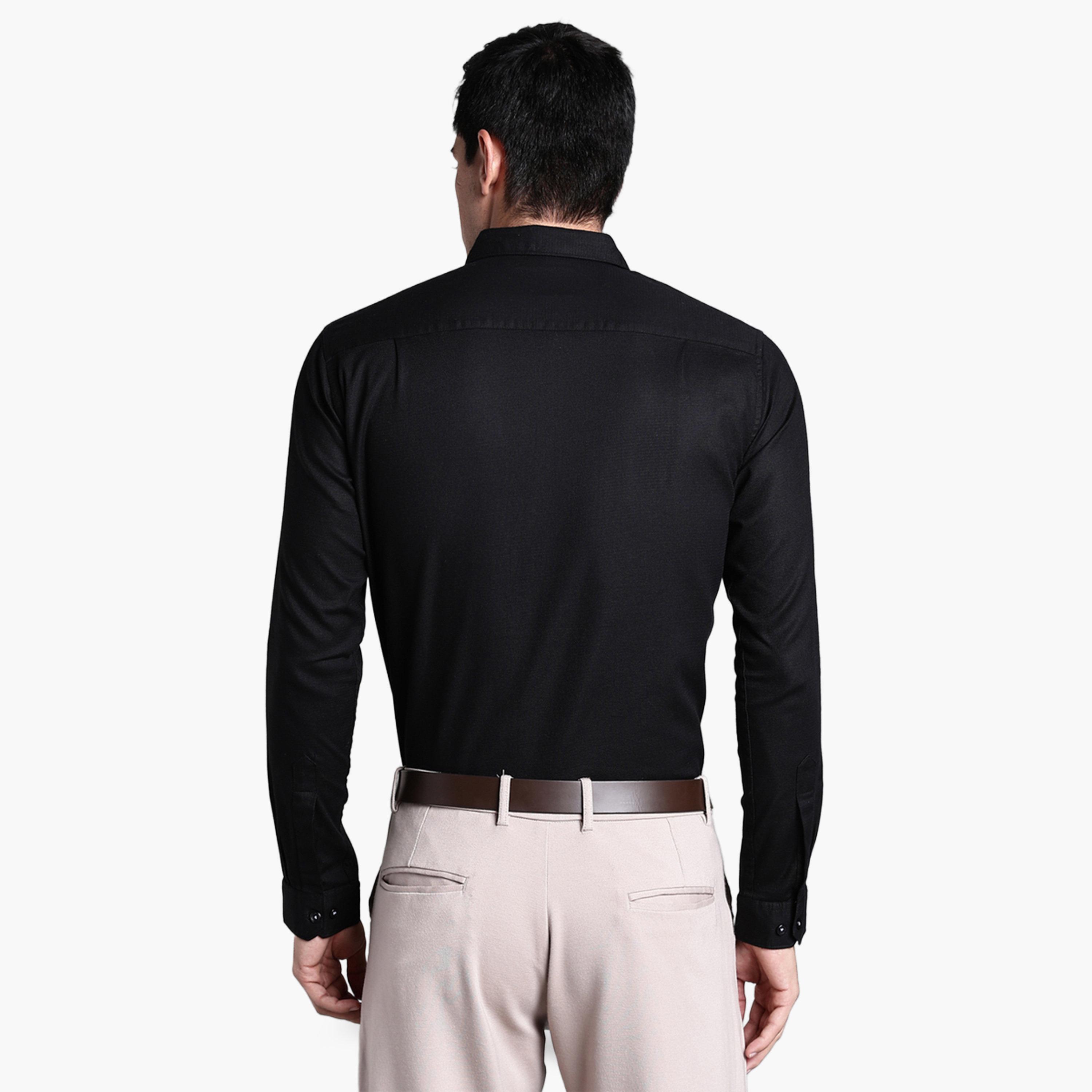 KUONS AVENUE X Styli Men Black Plain Cotton Formal Shirt-men-clothing-shirts-image-3