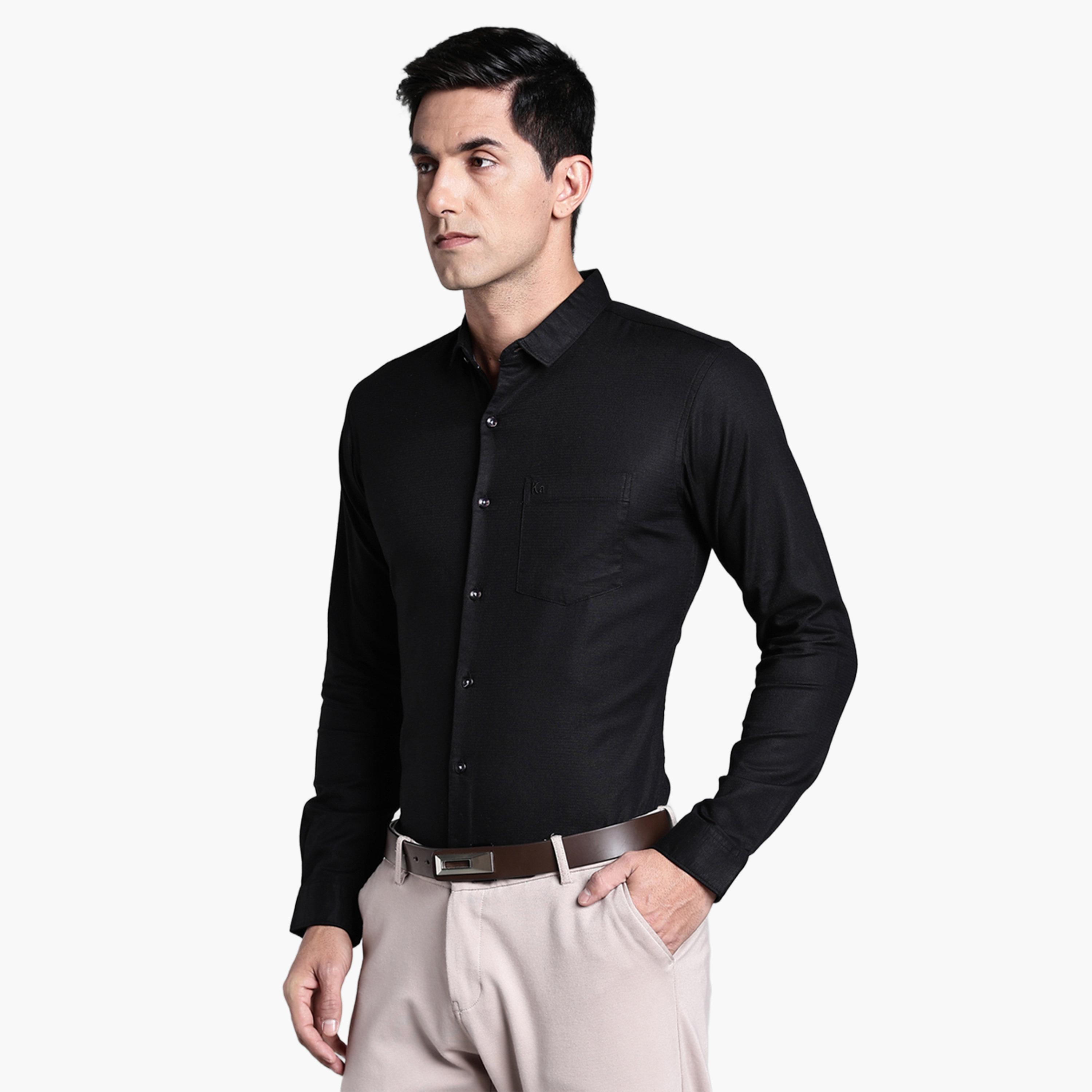 KUONS AVENUE X Styli Men Black Plain Cotton Formal Shirt-men-clothing-shirts-image-4