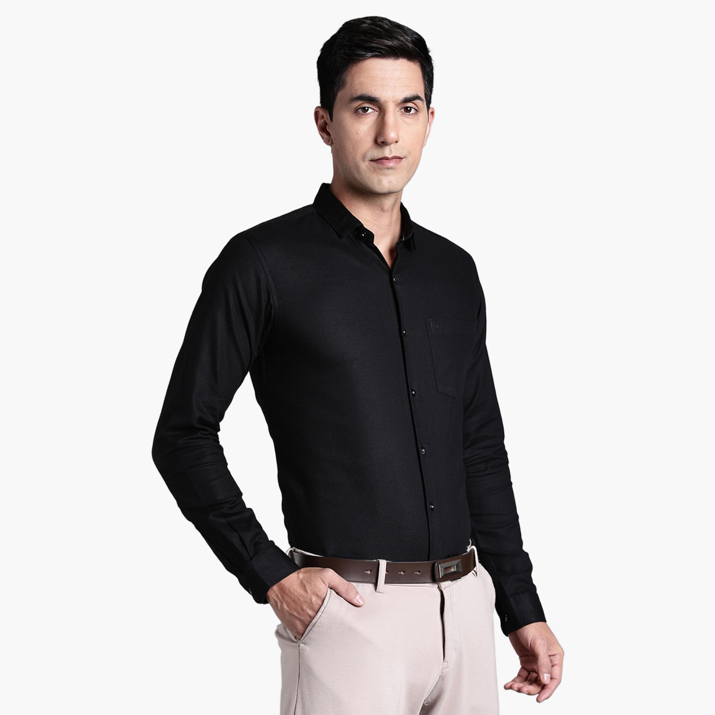 KUONS AVENUE X Styli Men Black Plain Cotton Formal Shirt-men-clothing-shirts-image-5