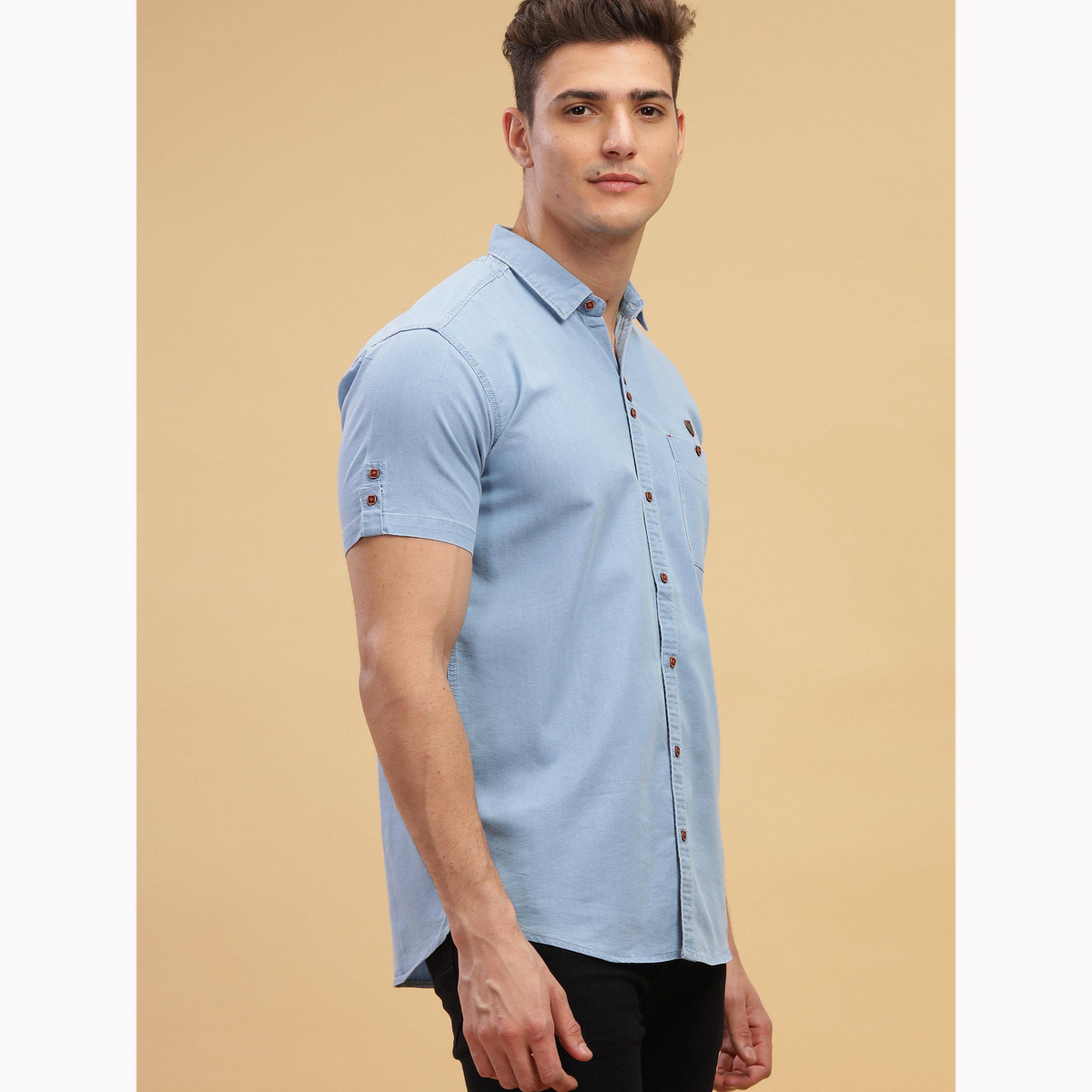 قميص دنيم رجالي سماوي بأكمام قصيرة-men-clothing-shirts-image-4