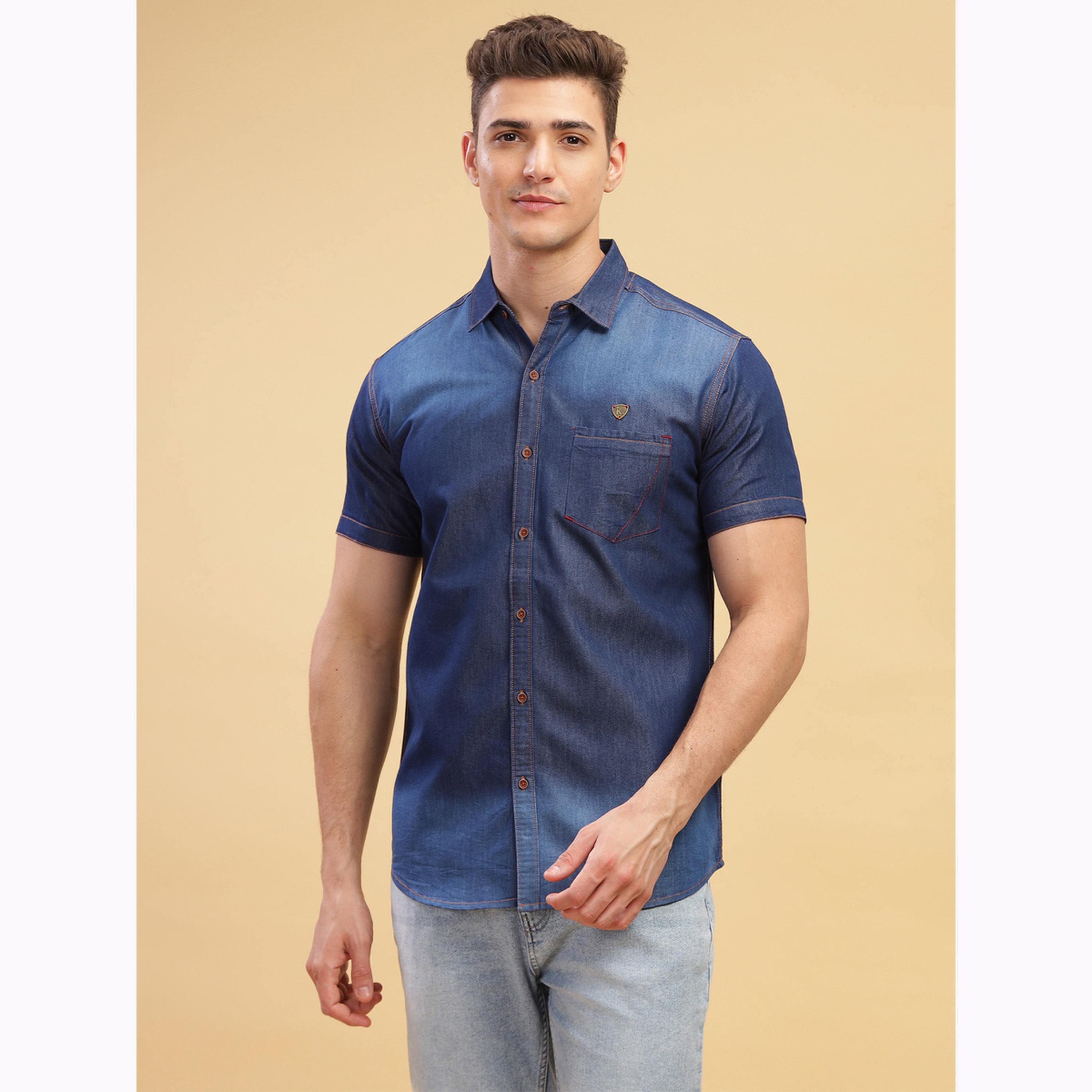 KUONS AVENUE X Styli Men Blue Denim Short Sleeve Shirt-men-clothing-shirts-image-1