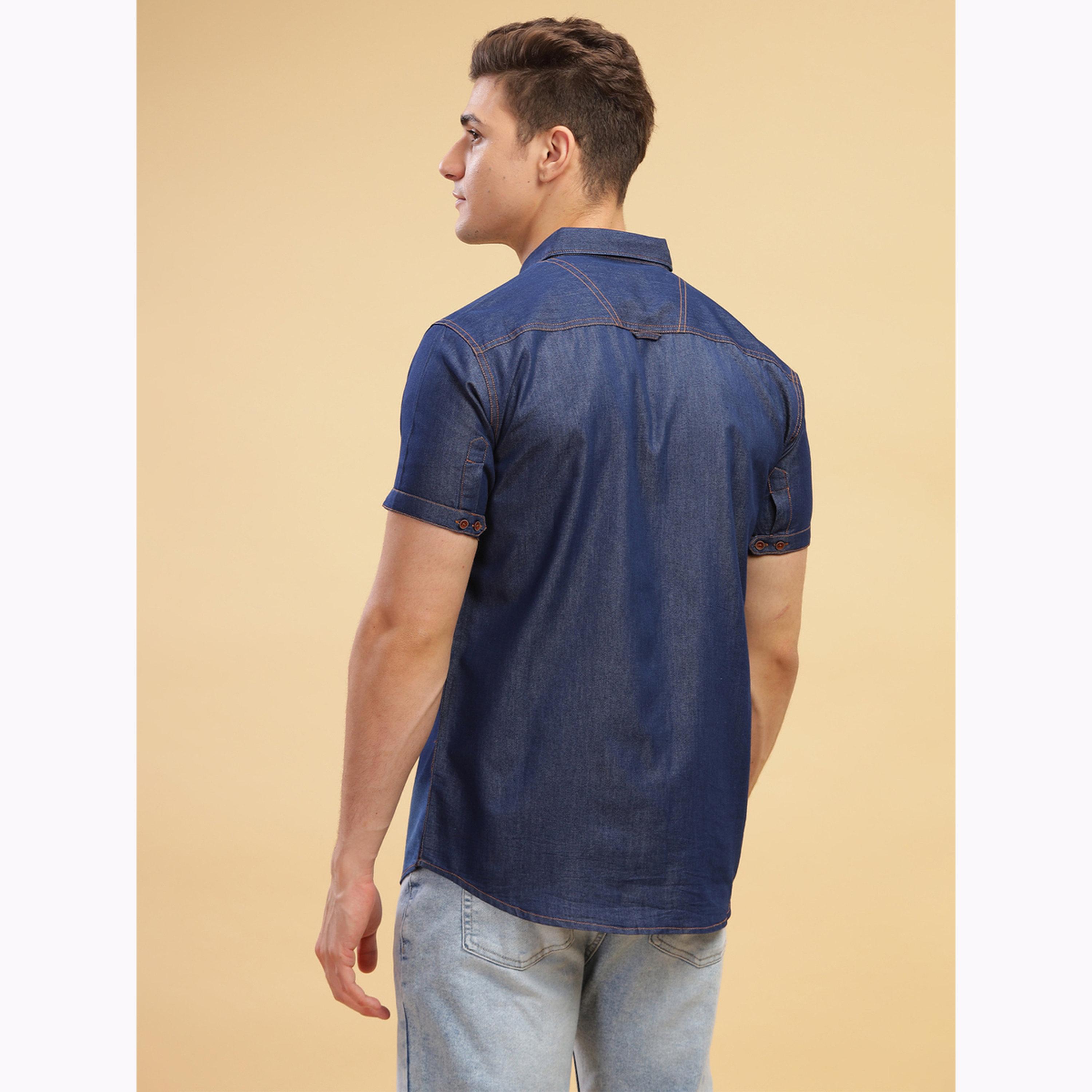 KUONS AVENUE X Styli Men Blue Denim Short Sleeve Shirt-men-clothing-shirts-image-3