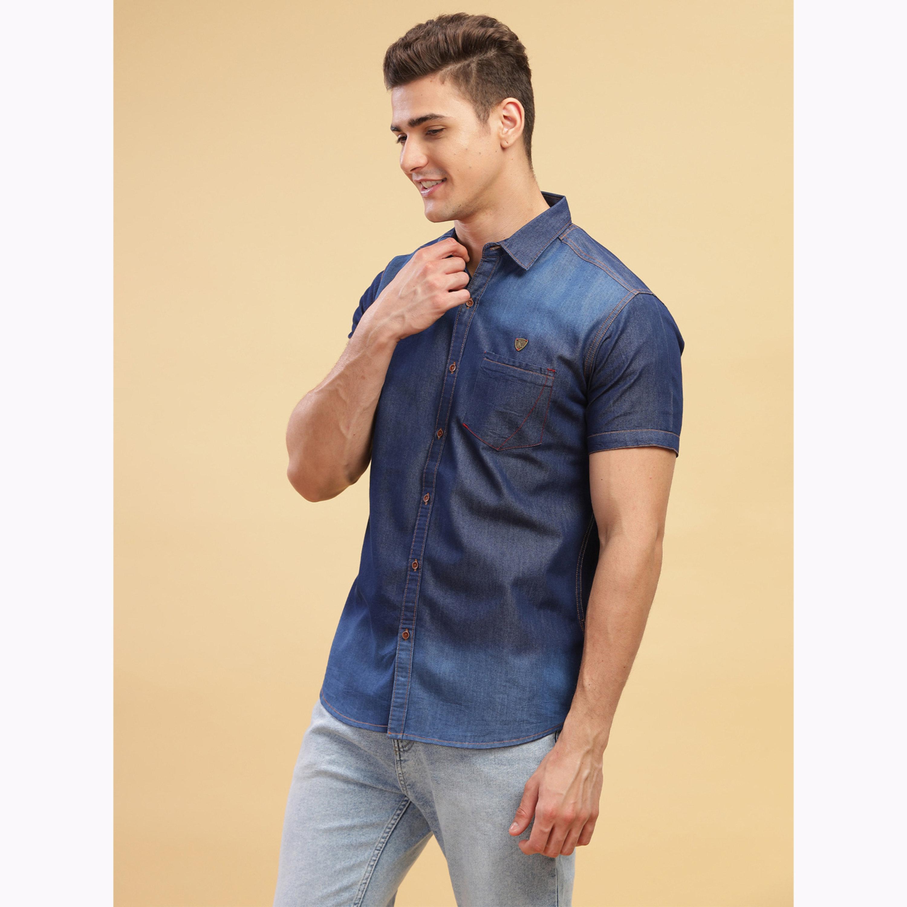 قميص دنيم رجالي أزرق بأكمام قصيرة-men-clothing-shirts-image-5