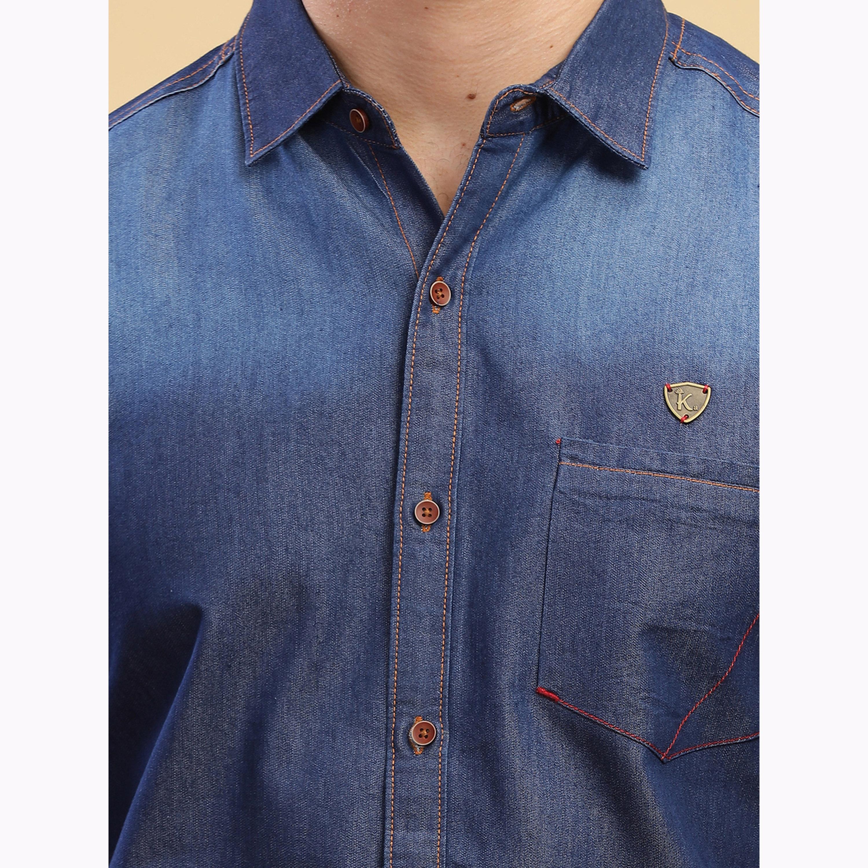 KUONS AVENUE X Styli Men Blue Denim Short Sleeve Shirt-men-clothing-shirts-image-6