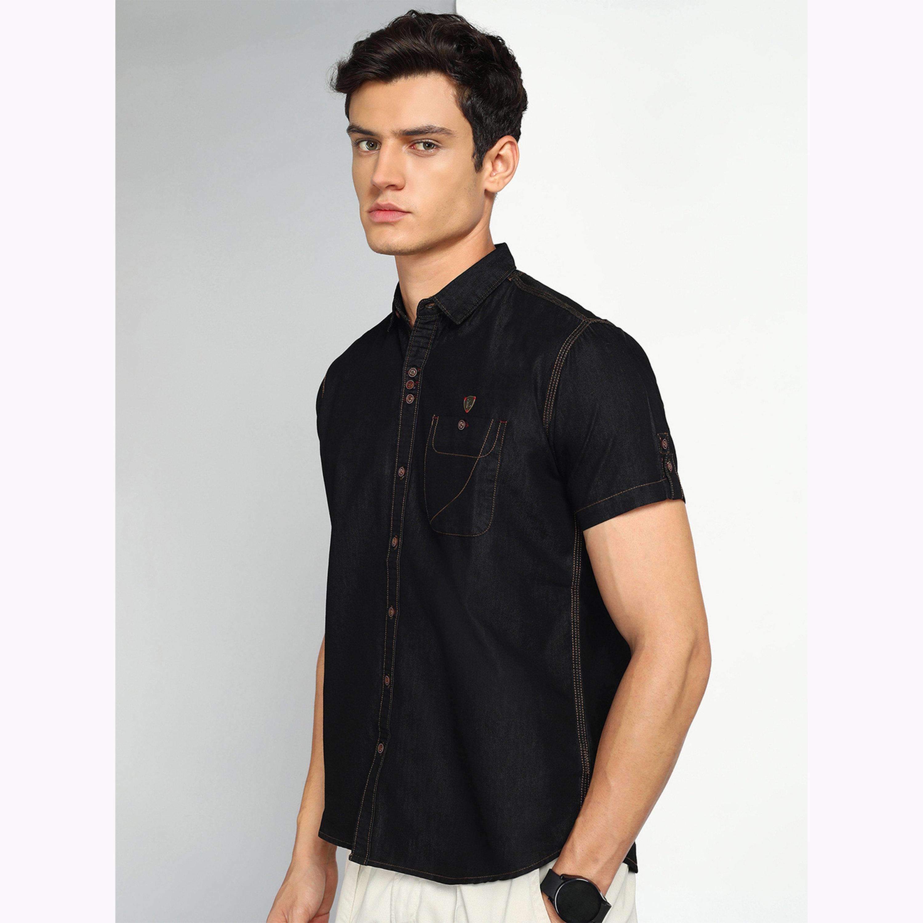 KUONS AVENUE X Styli Men Black Denim Short Sleeve Shirt-men-clothing-shirts-image-4