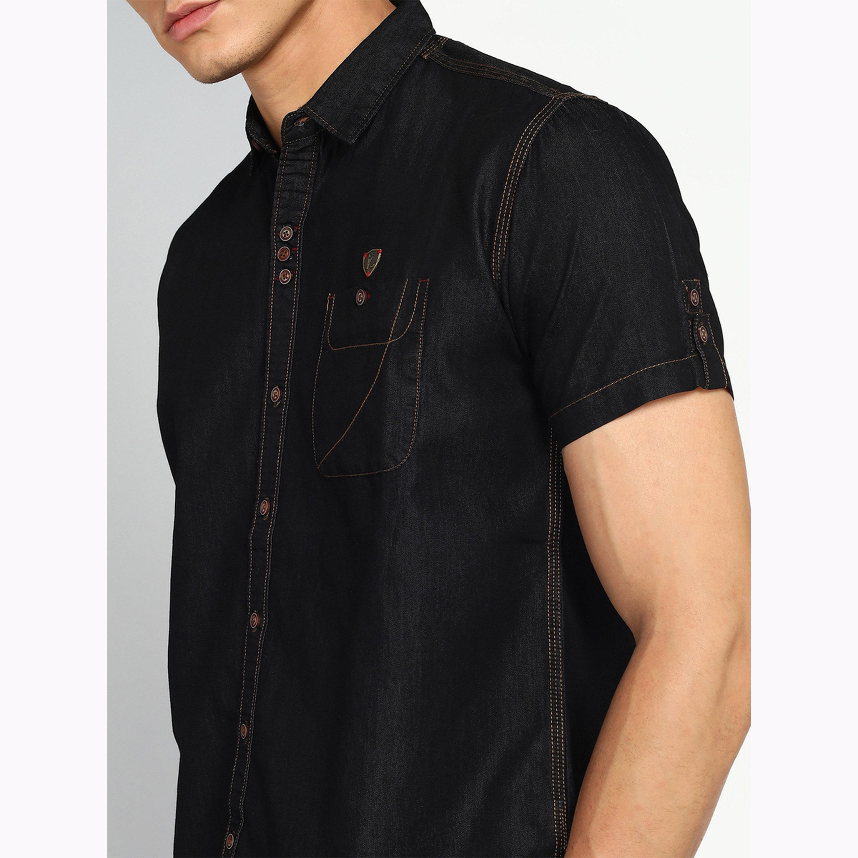 KUONS AVENUE X Styli Men Black Denim Short Sleeve Shirt-men-clothing-shirts-image-6