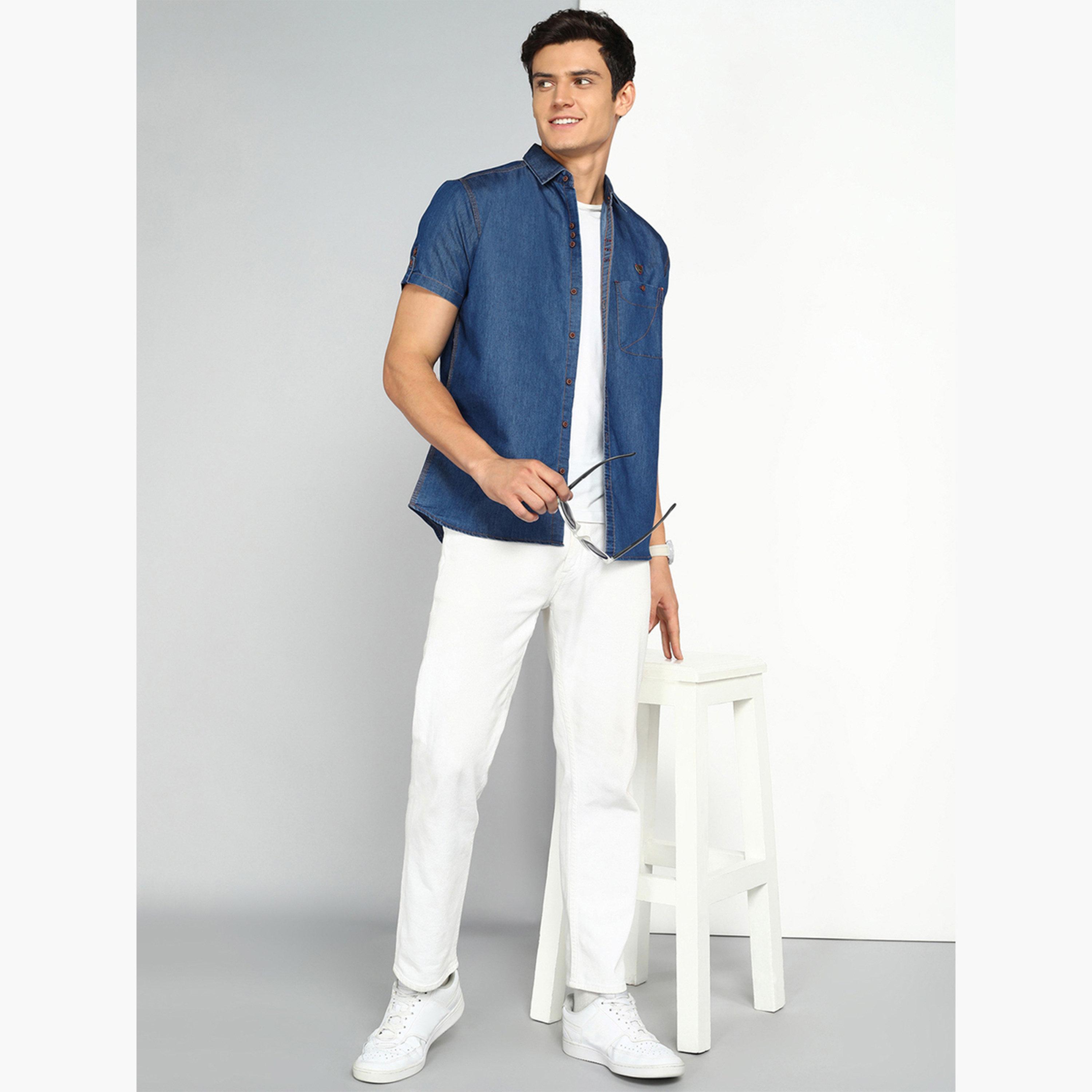 KUONS AVENUE X Styli Men Blue Denim Short Sleeve Shirt-men-clothing-shirts-image-2