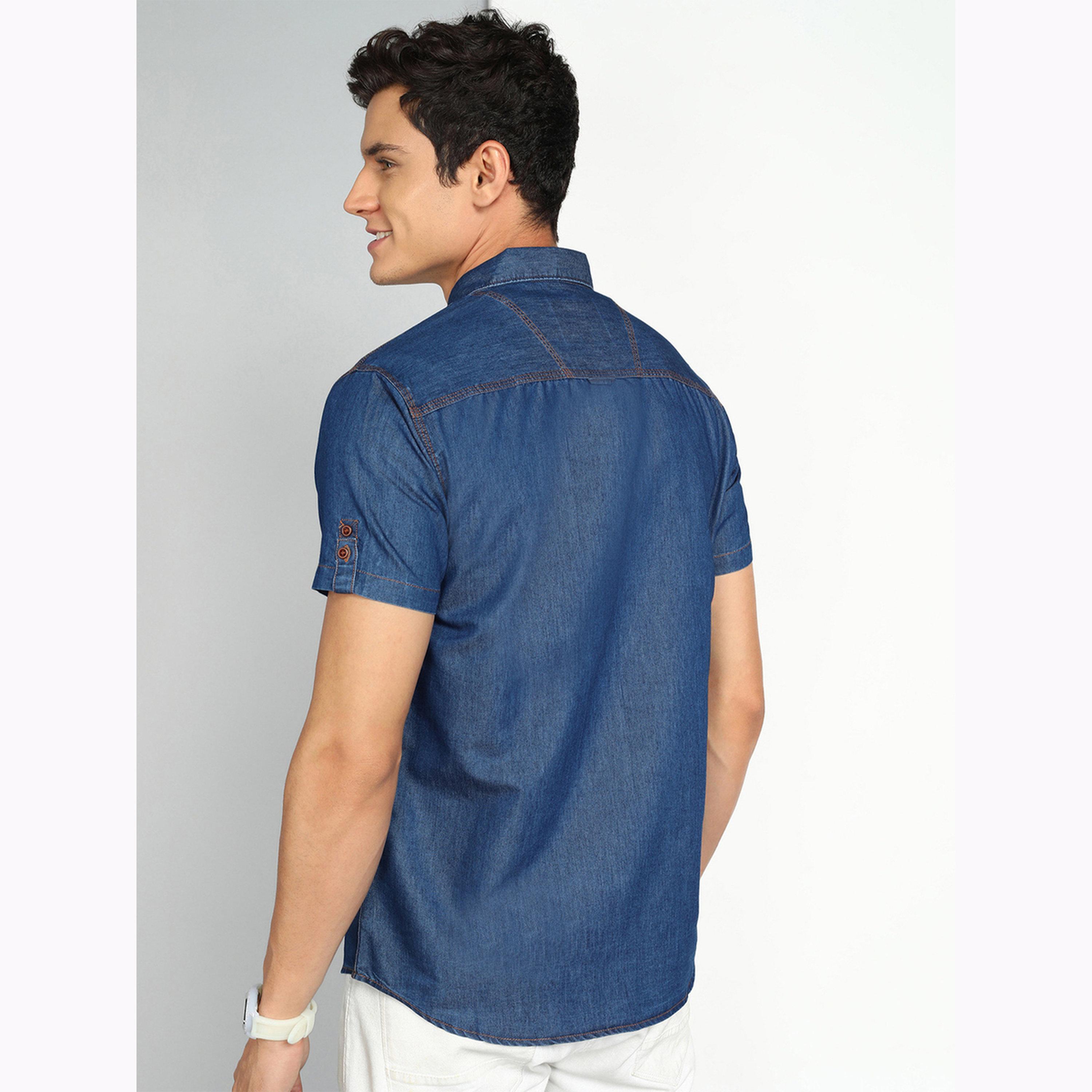 KUONS AVENUE X Styli Men Blue Denim Short Sleeve Shirt-men-clothing-shirts-image-3