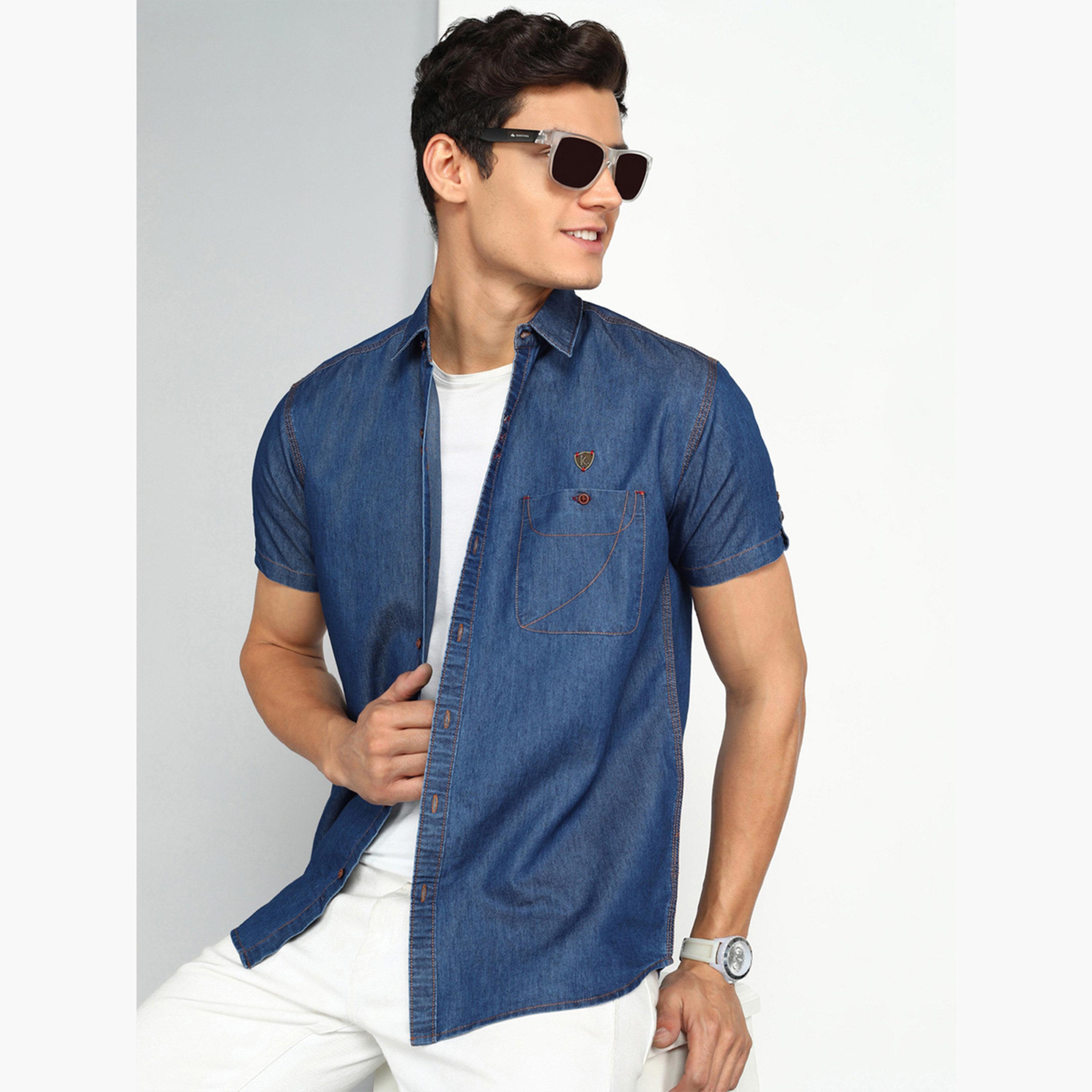 KUONS AVENUE X Styli Men Blue Denim Short Sleeve Shirt-men-clothing-shirts-image-5