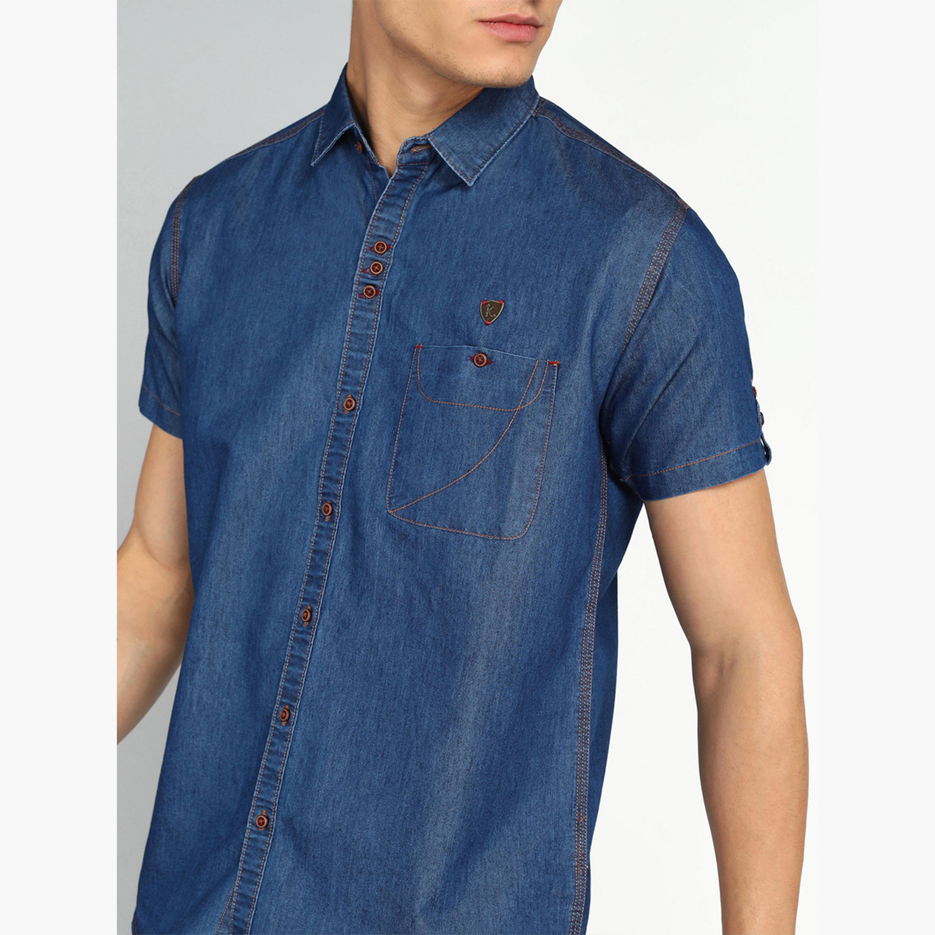 قميص دنيم رجالي أزرق بأكمام قصيرة-men-clothing-shirts-image-6