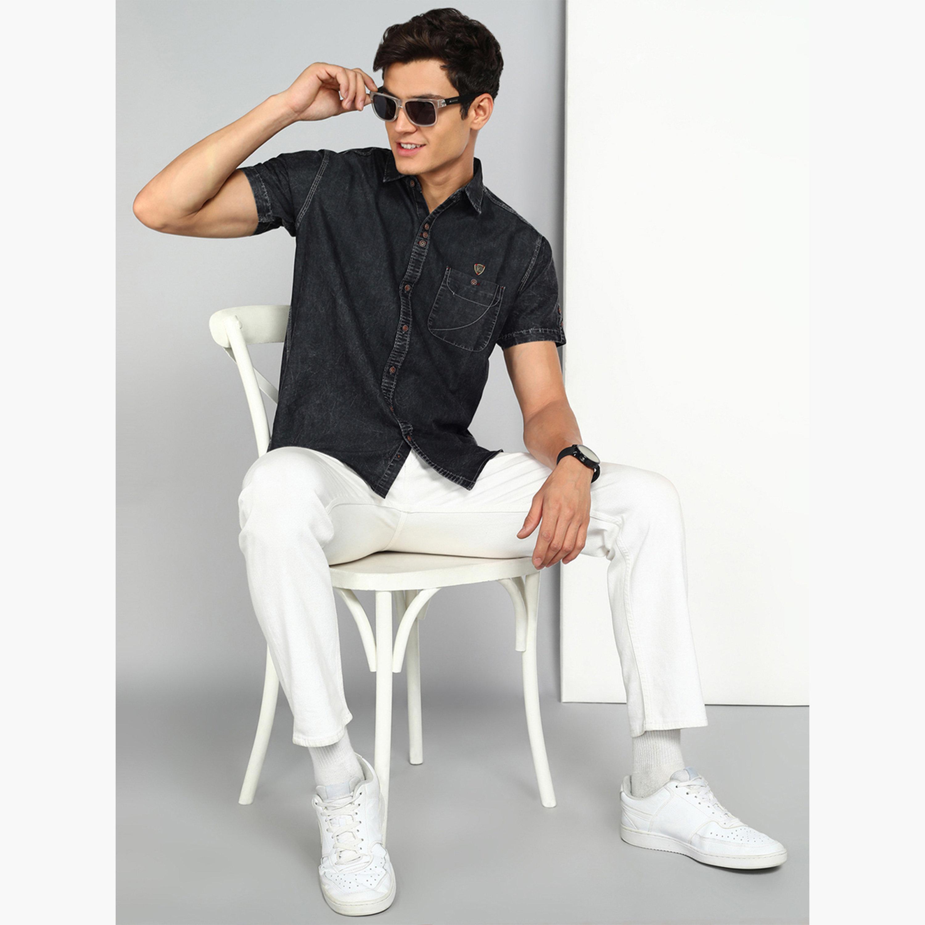 KUONS AVENUE X Styli Men Black Denim Short Sleeve Shirt-men-clothing-shirts-image-2