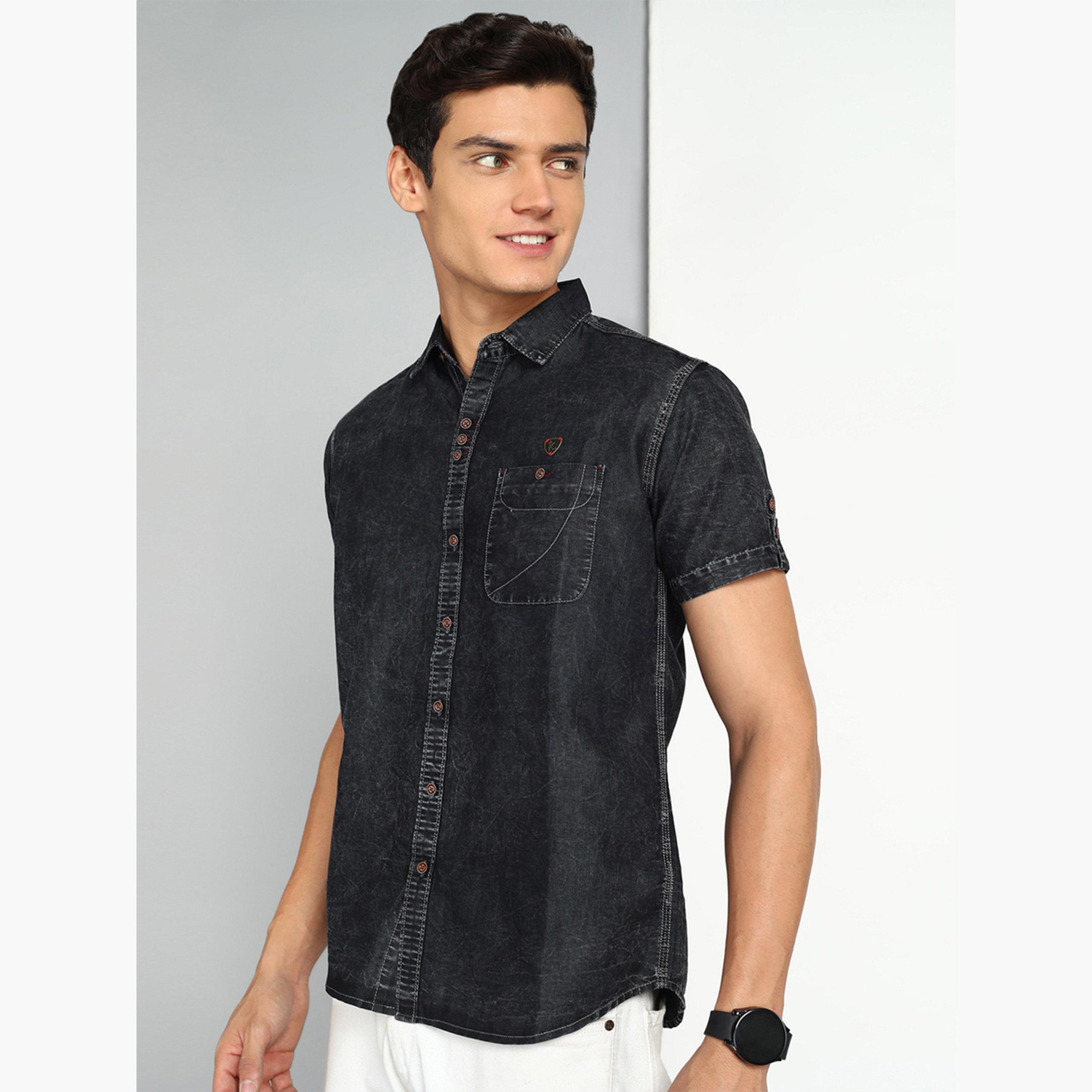 KUONS AVENUE X Styli Men Black Denim Short Sleeve Shirt-men-clothing-shirts-image-4