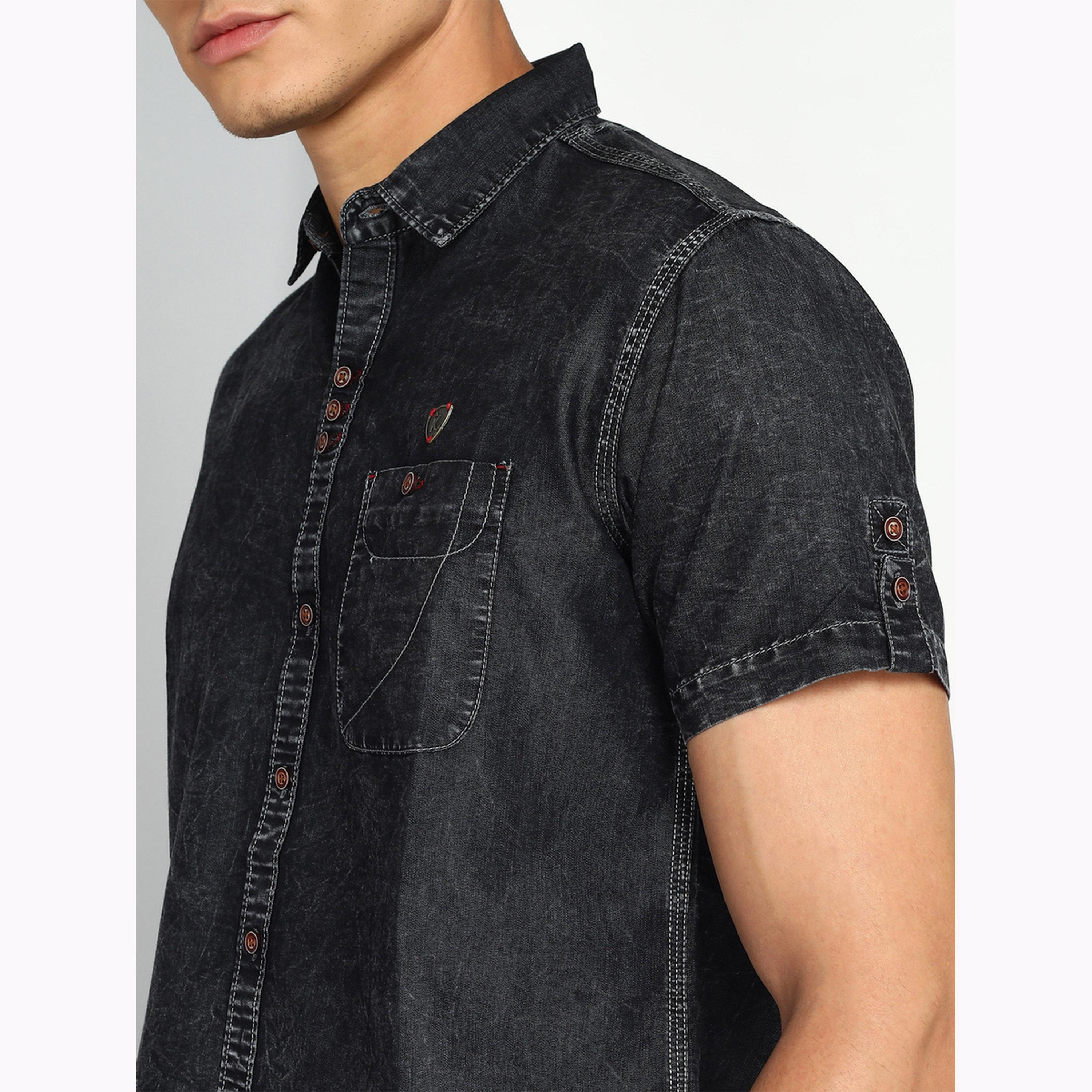 KUONS AVENUE X Styli Men Black Denim Short Sleeve Shirt-men-clothing-shirts-image-5